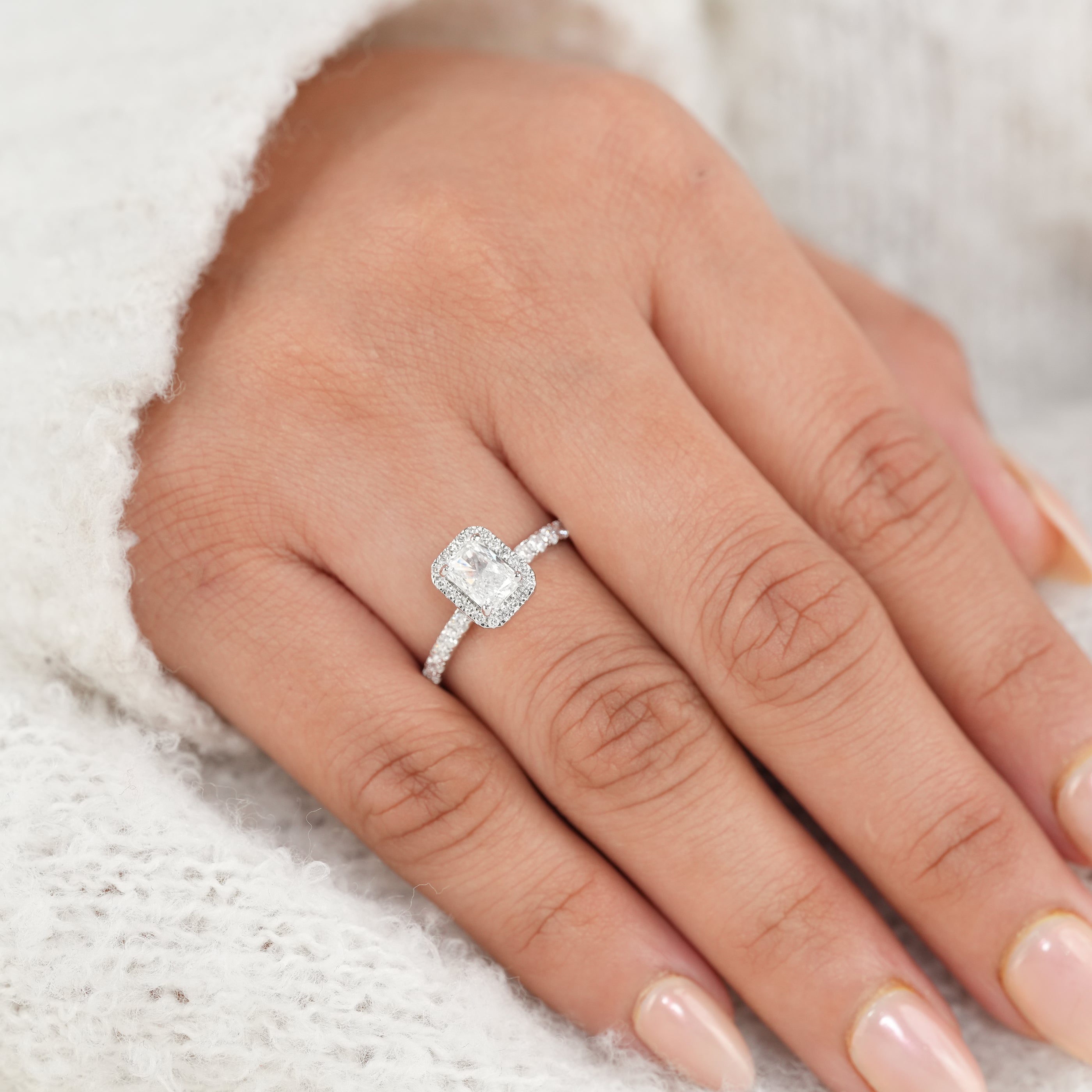 Radiant Cut Lab Grown Halo Engagement Ring