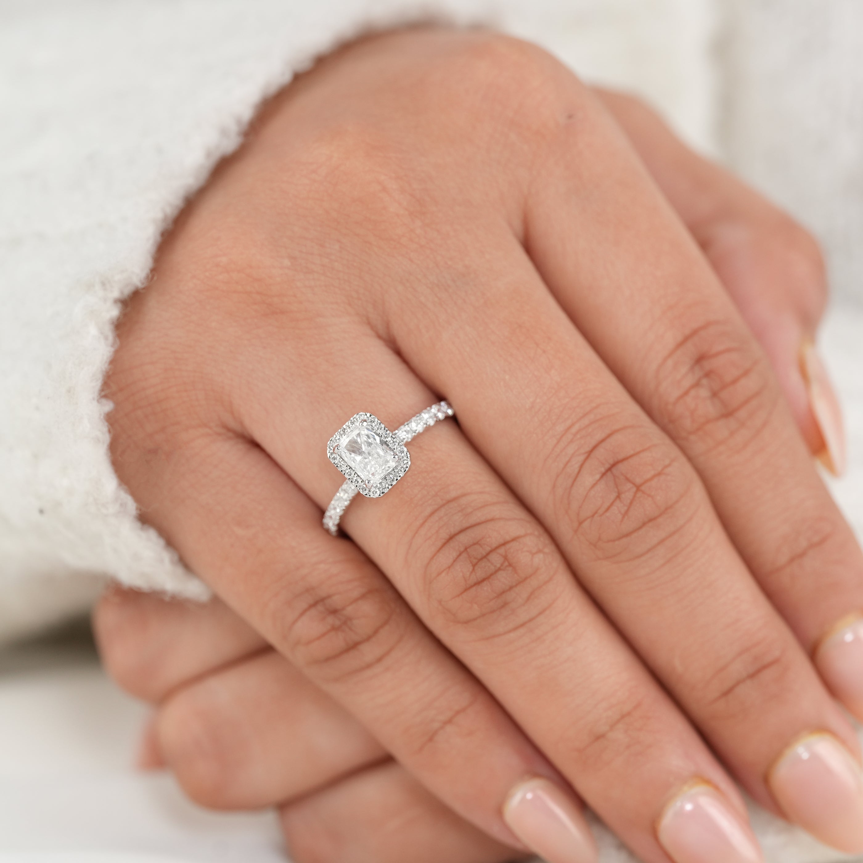 Radiant Cut Lab Grown Halo Engagement Ring