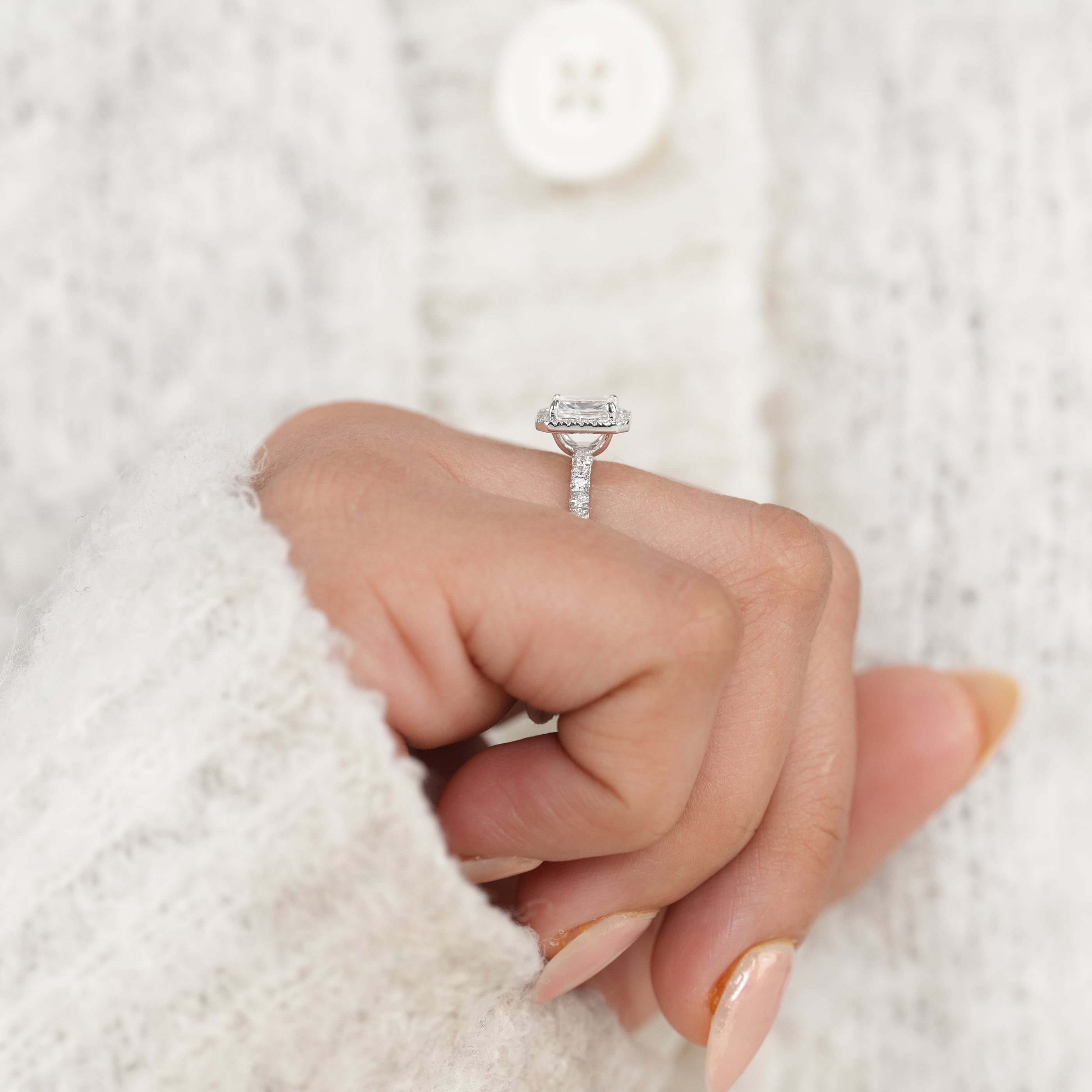 Radiant Cut Lab Grown Halo Engagement Ring