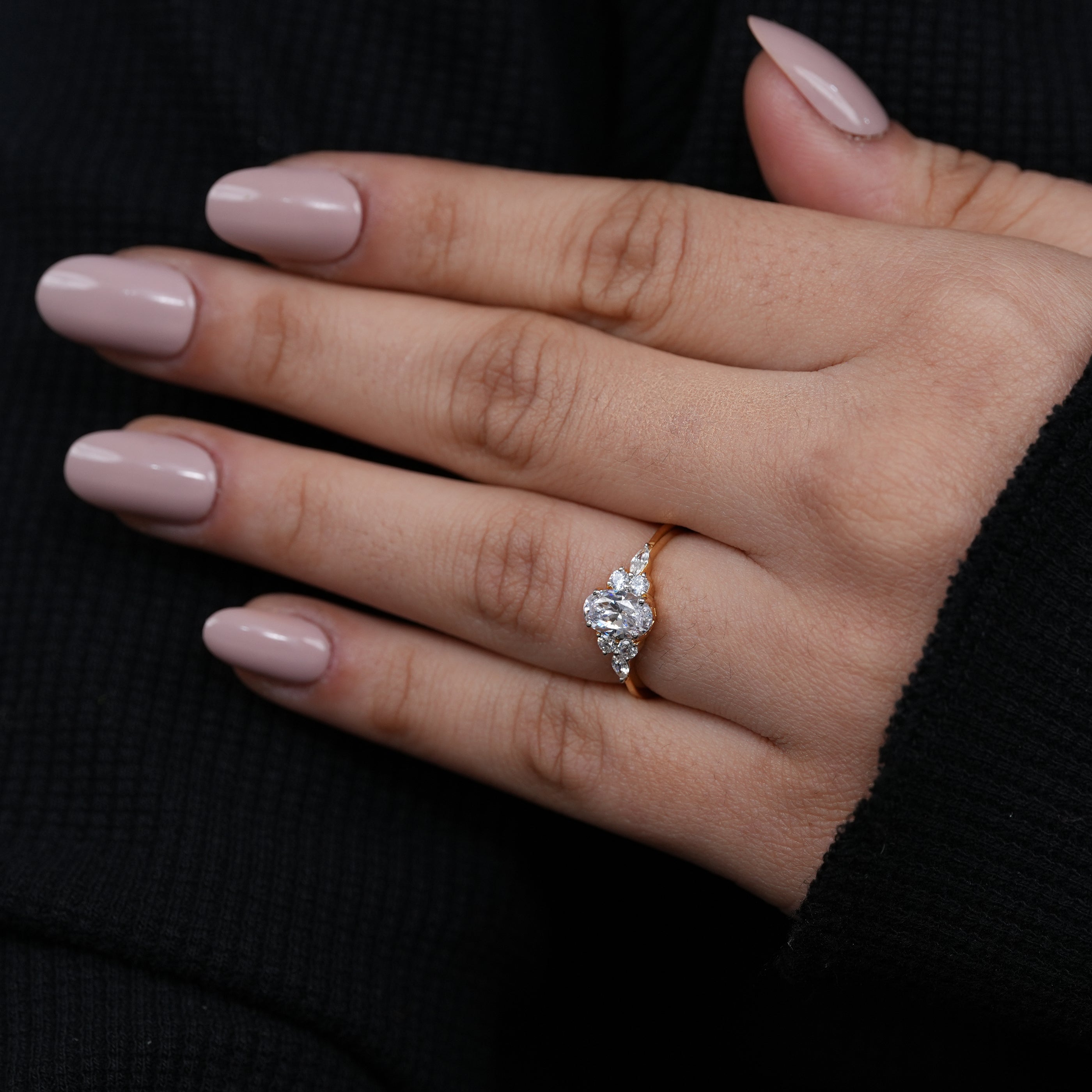 Fine jewelry oval lab grown diamond ring with marquise and round accents