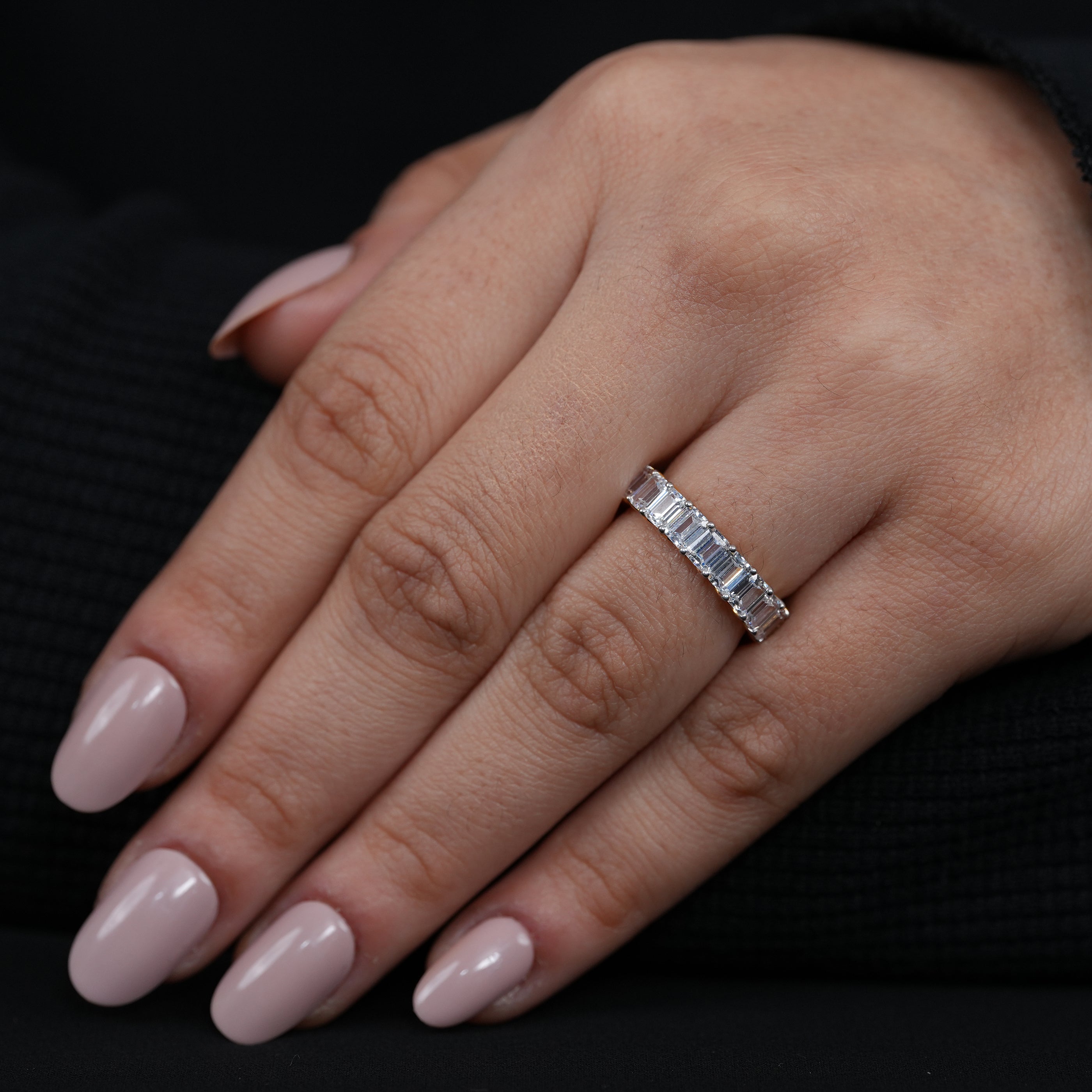 Classic yellow gold emerald cut lab grown diamond continuous band