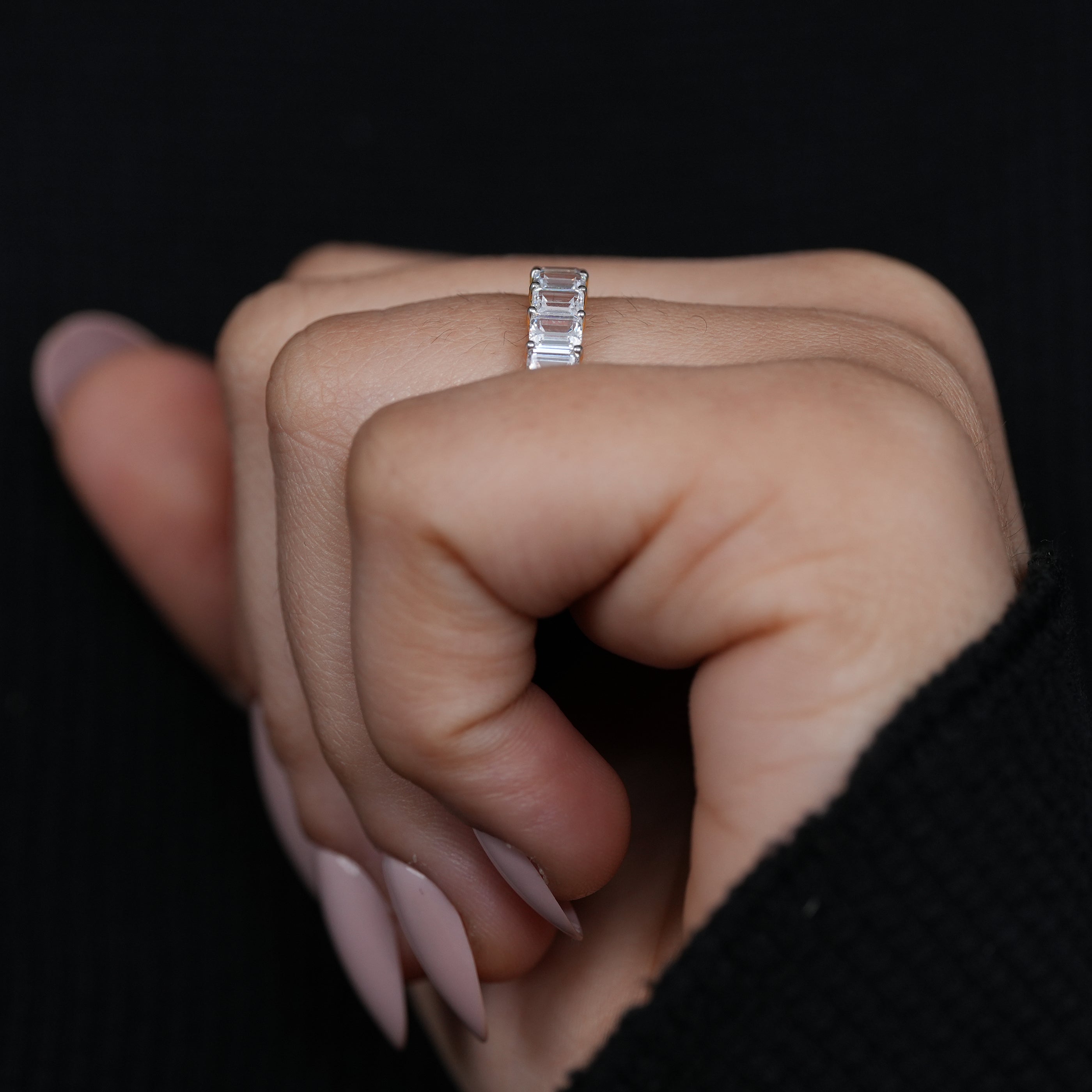 Emerald Cut Lab Grown Diamond Eternity Wedding Band