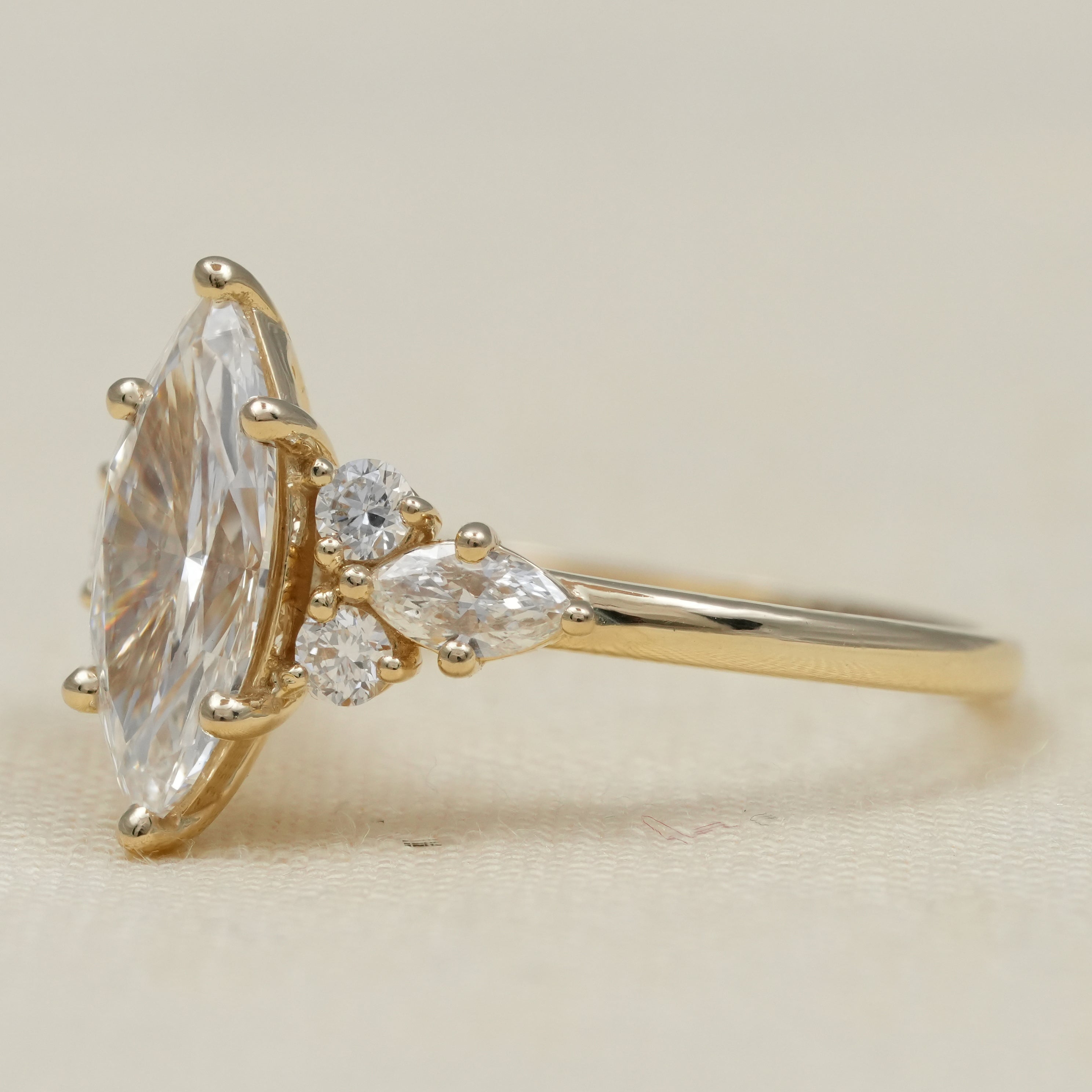 Luxury marquise lab grown diamond ring with sparkling side diamonds