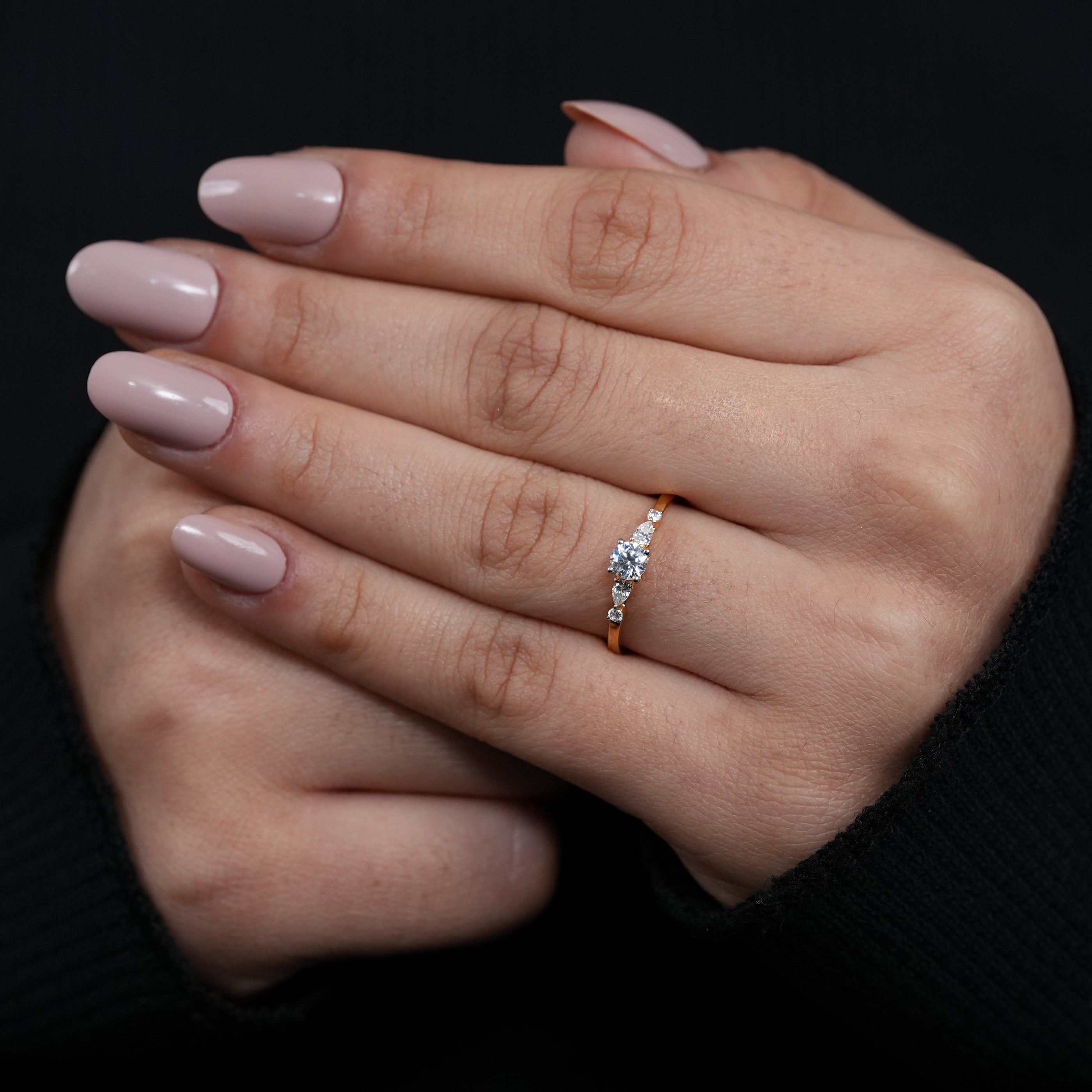 Petite yellow gold engagement ring with round lab grown diamond centerpiece