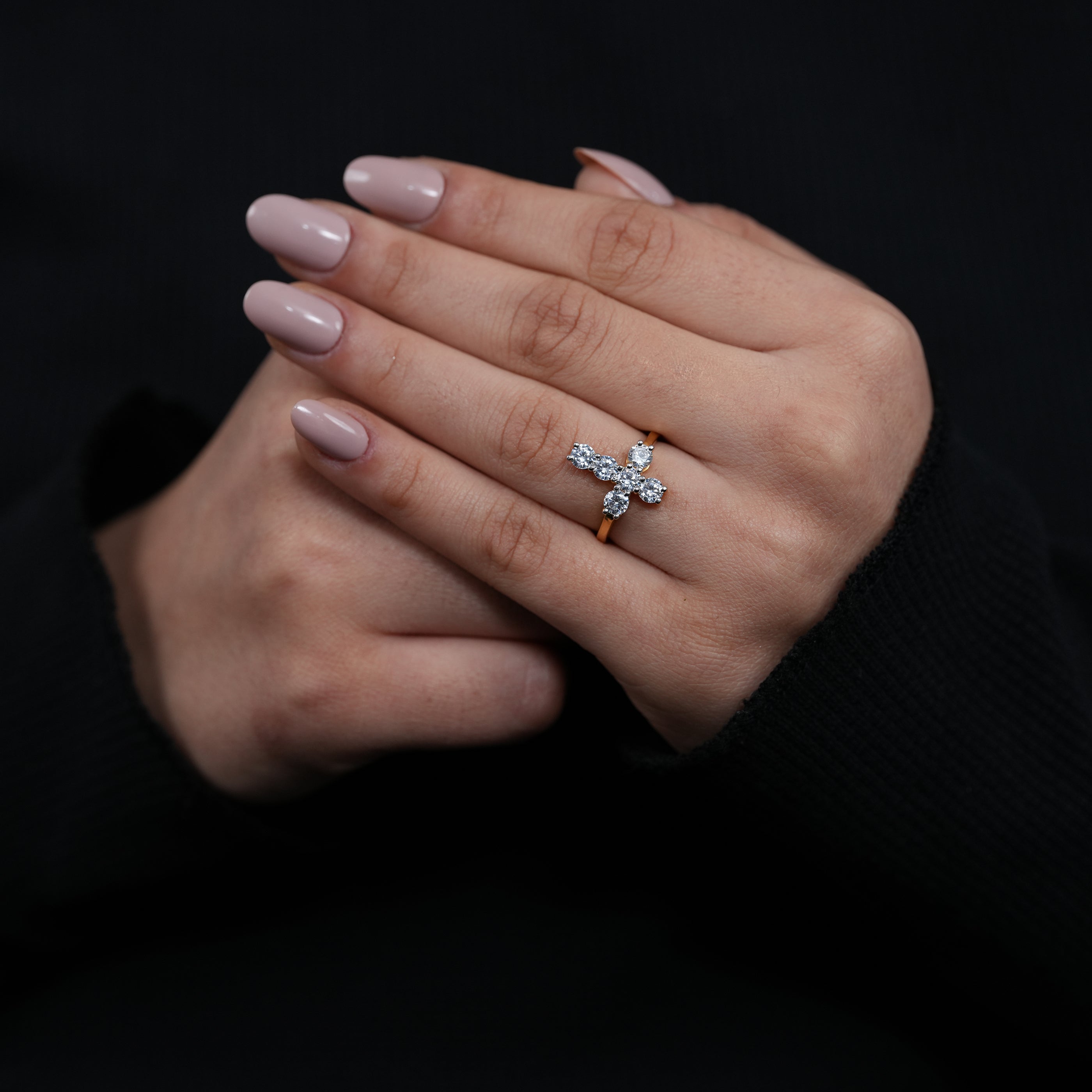 Statement cross lab grown diamond cluster ring refined luxury yellow gold