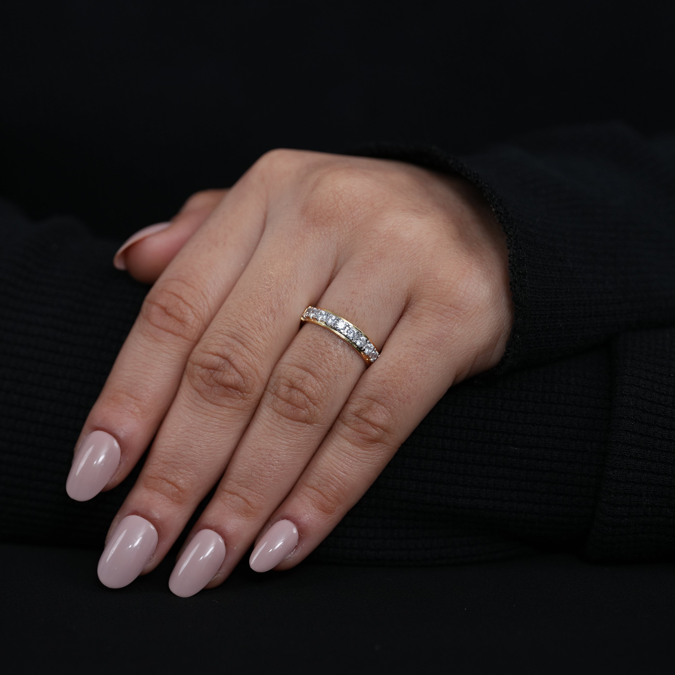 Luxury yellow gold round lab grown diamond anniversary band refined modern design