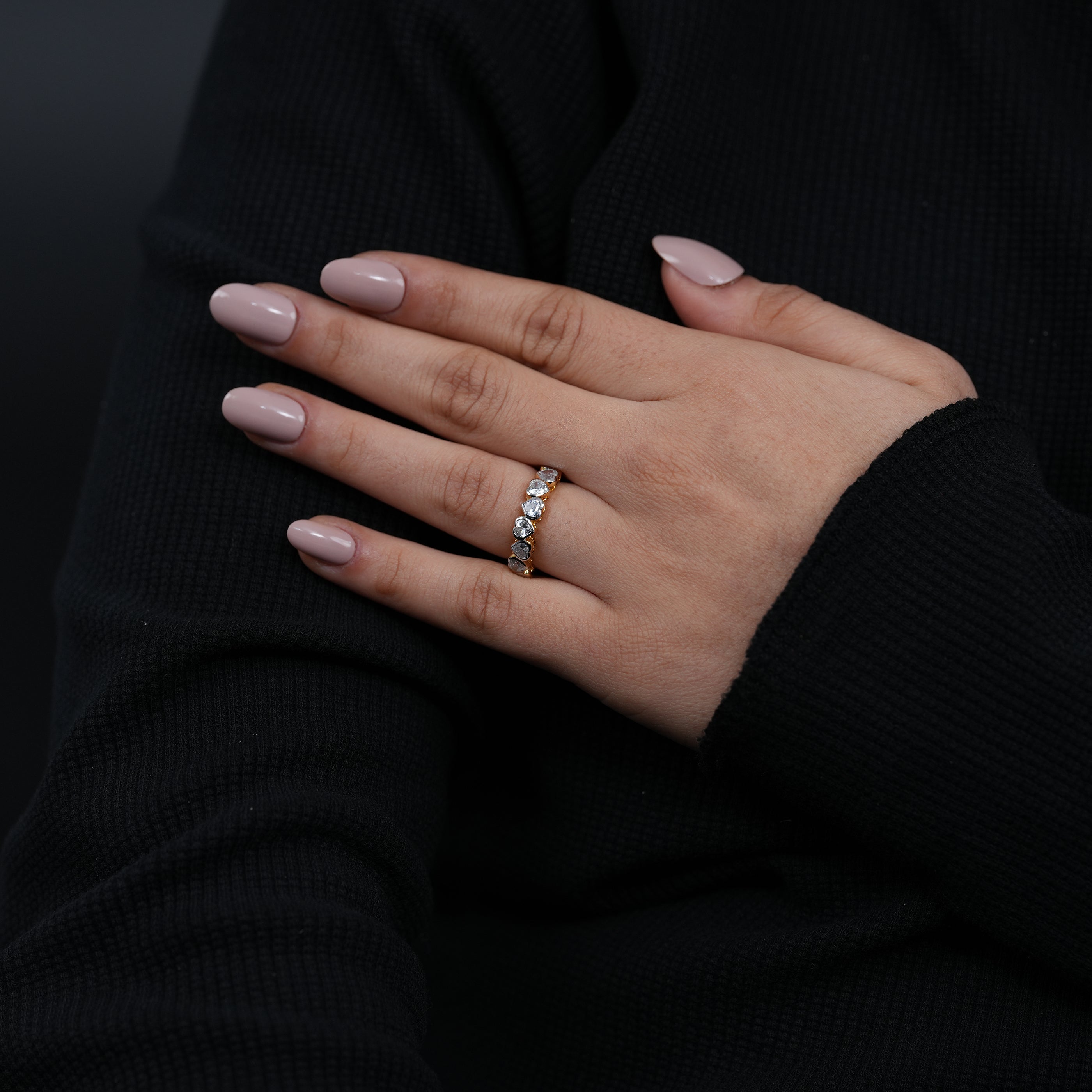 Elegant yellow gold heart lab grown diamond anniversary band