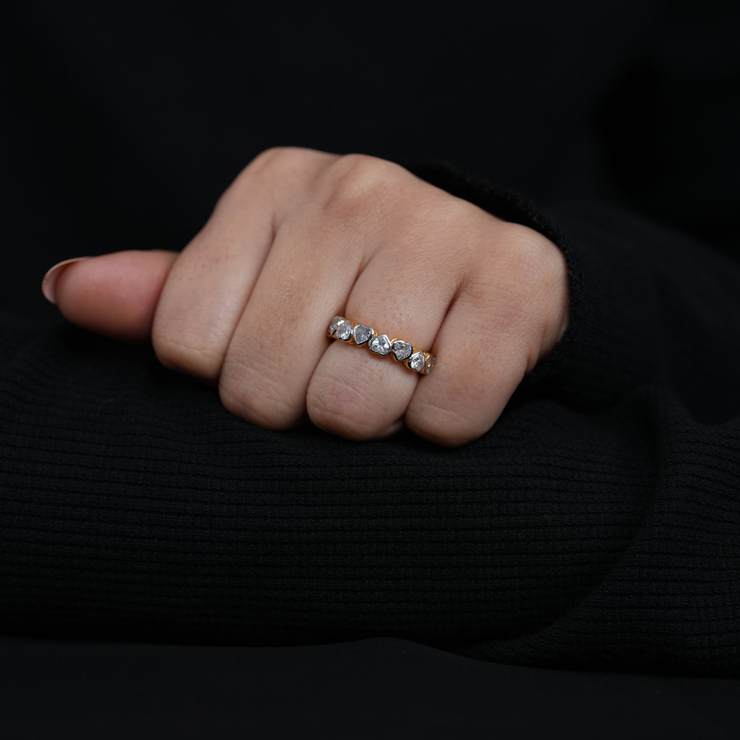 Fine jewelry yellow gold heart lab grown diamond eternity band