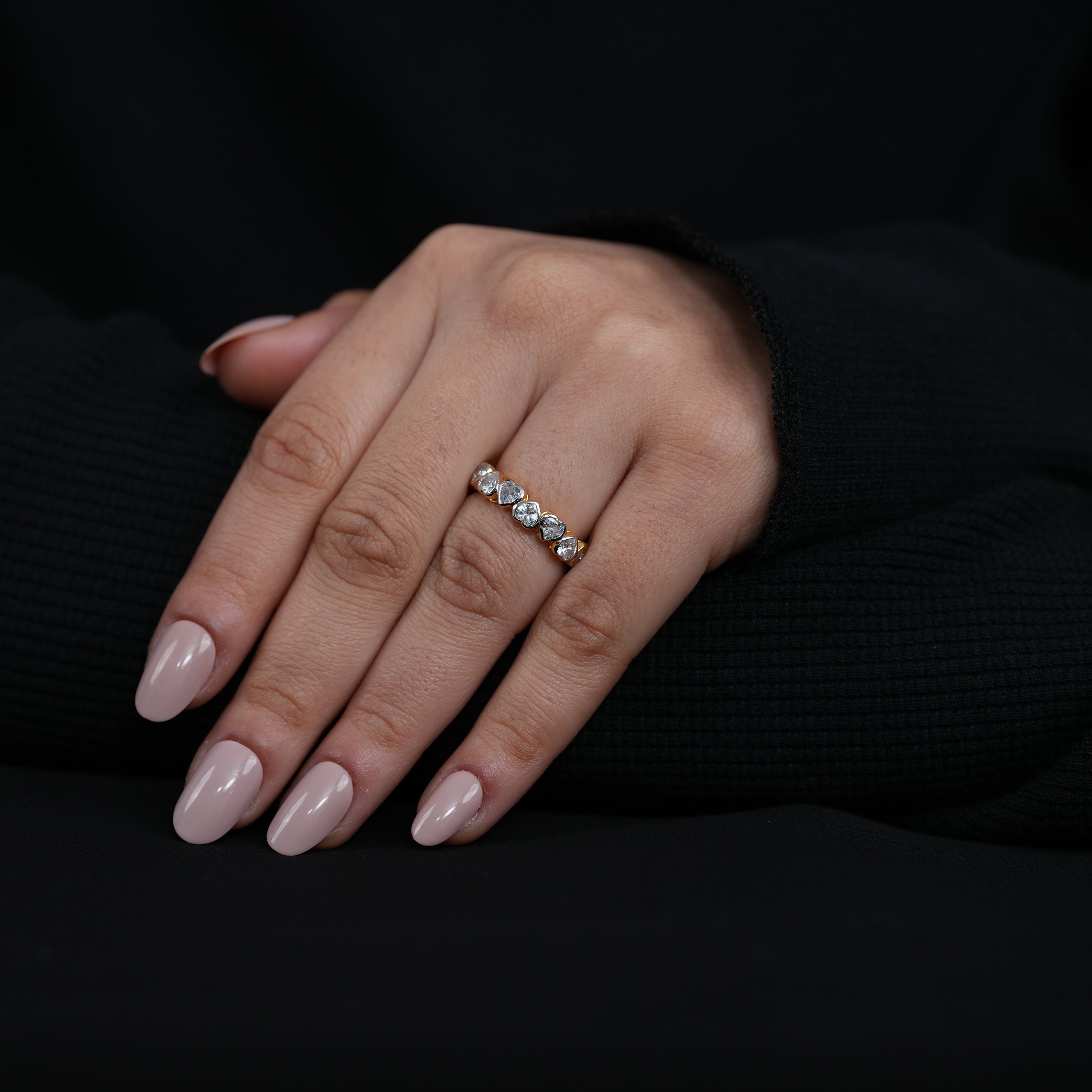 Stackable yellow gold heart lab grown diamond bridal band