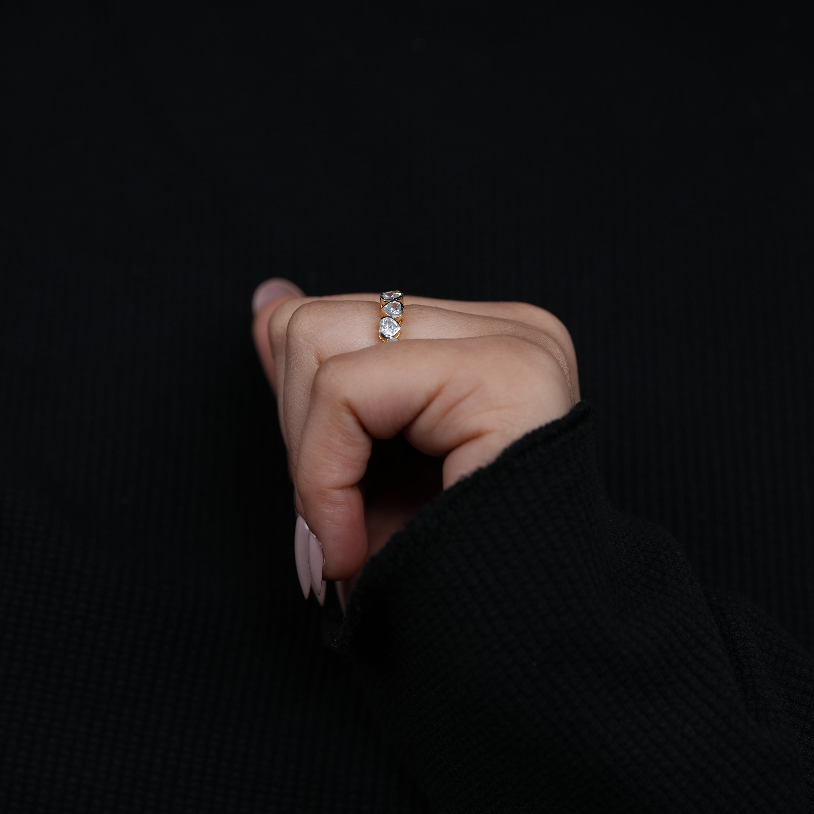 Modern yellow gold heart lab grown diamond eternity ring