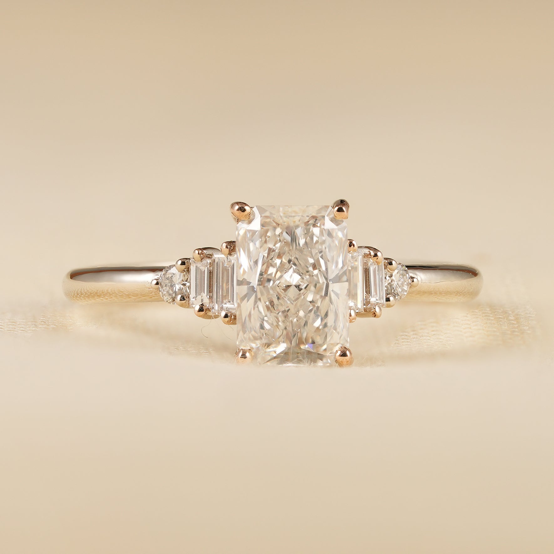 Radiant Cut Lab Diamond Engagement Ring with Baguette Side Stones