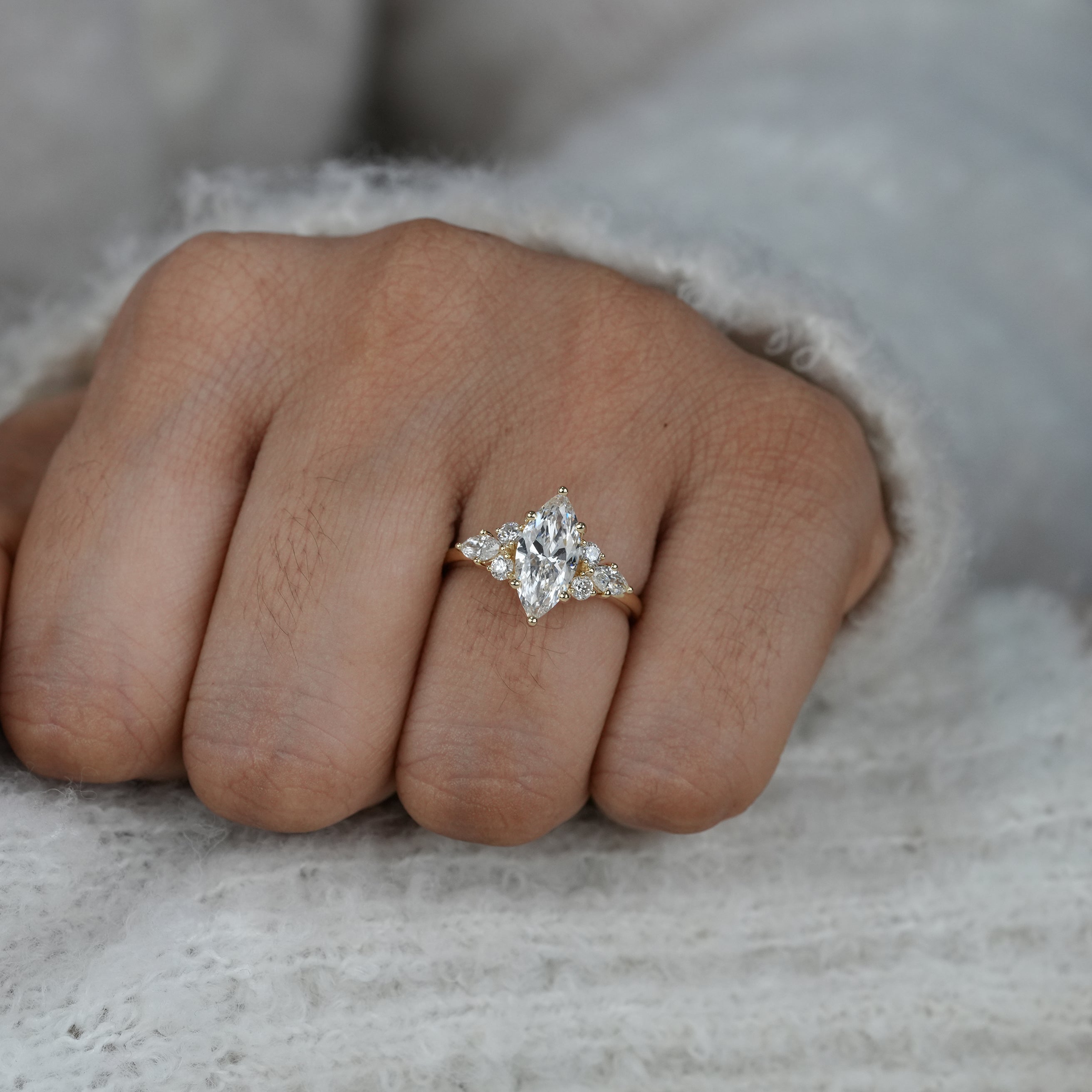 Statement marquise lab grown diamond ring with brilliant sparkle