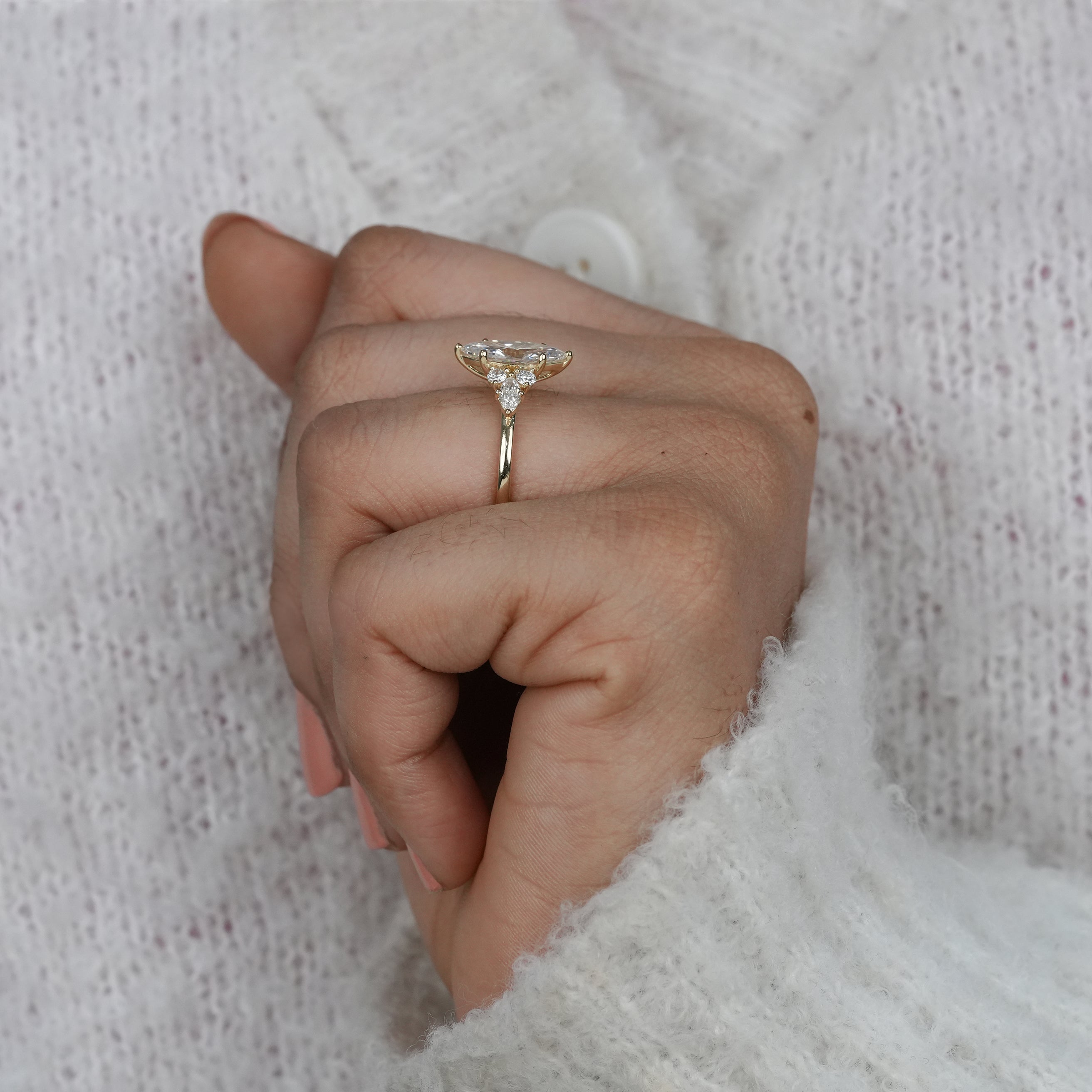 Designer marquise lab grown diamond ring with accent stones