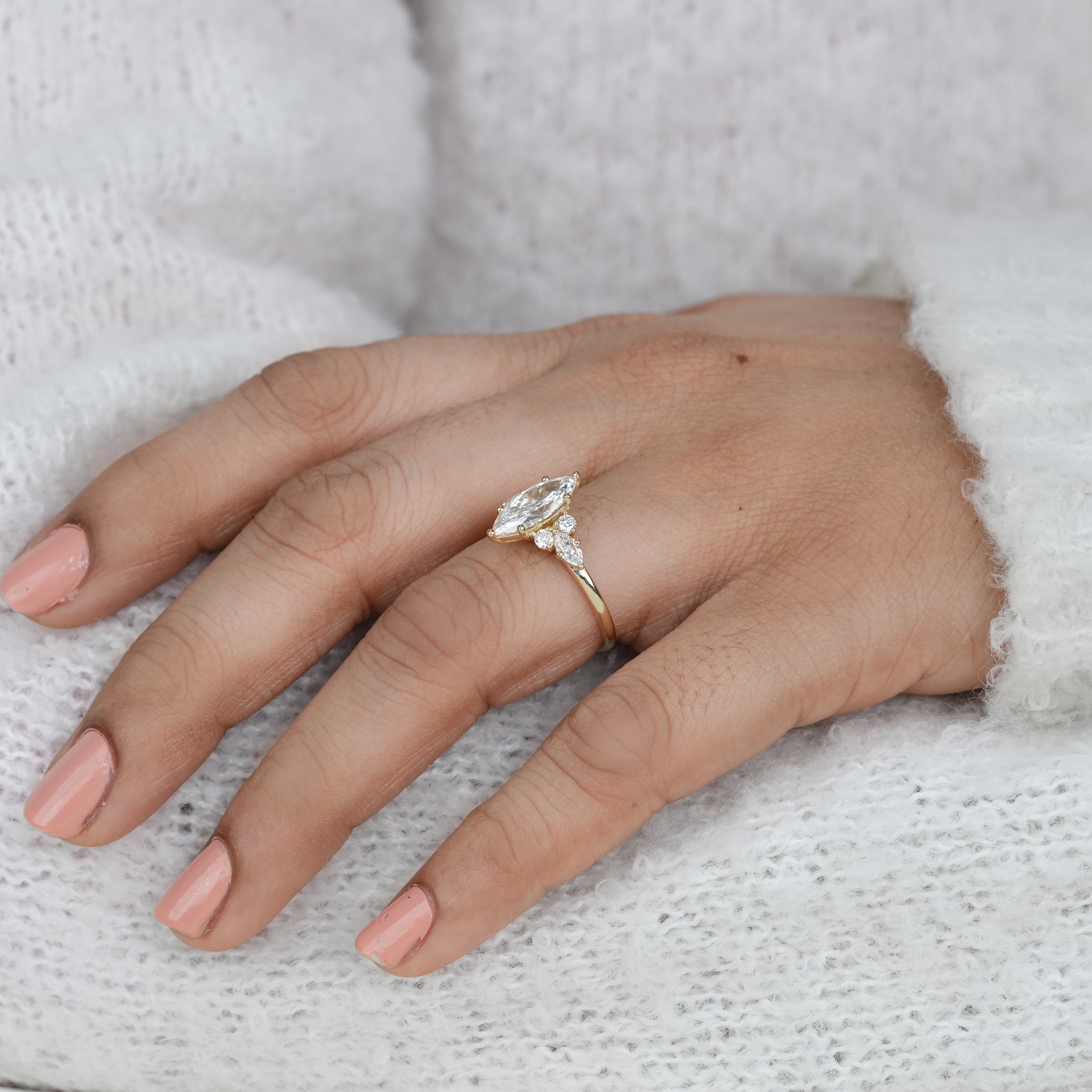 Classic marquise lab grown diamond ring with diamond accents