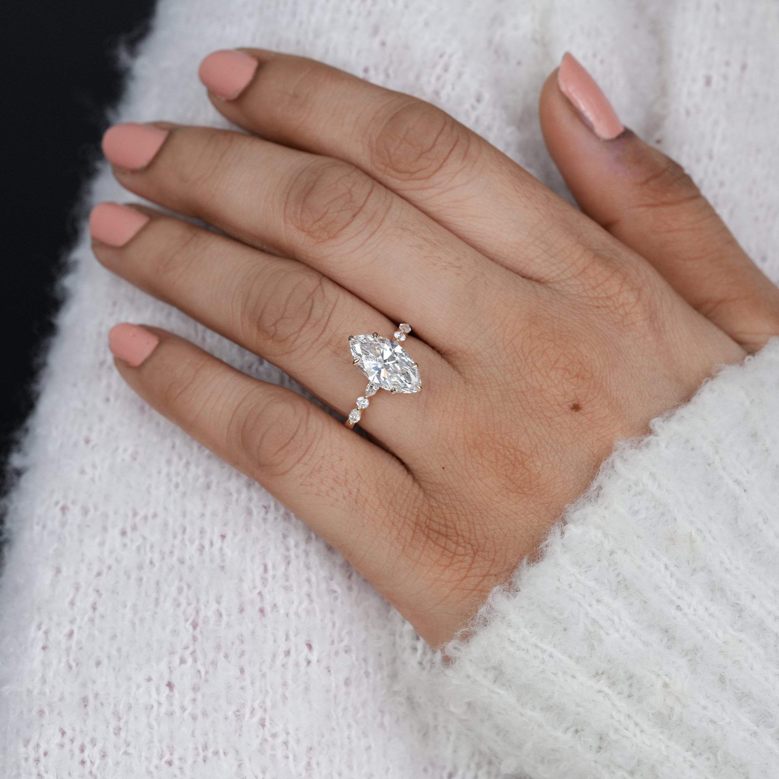 Fine jewelry marquise lab grown diamond engagement ring with brilliance