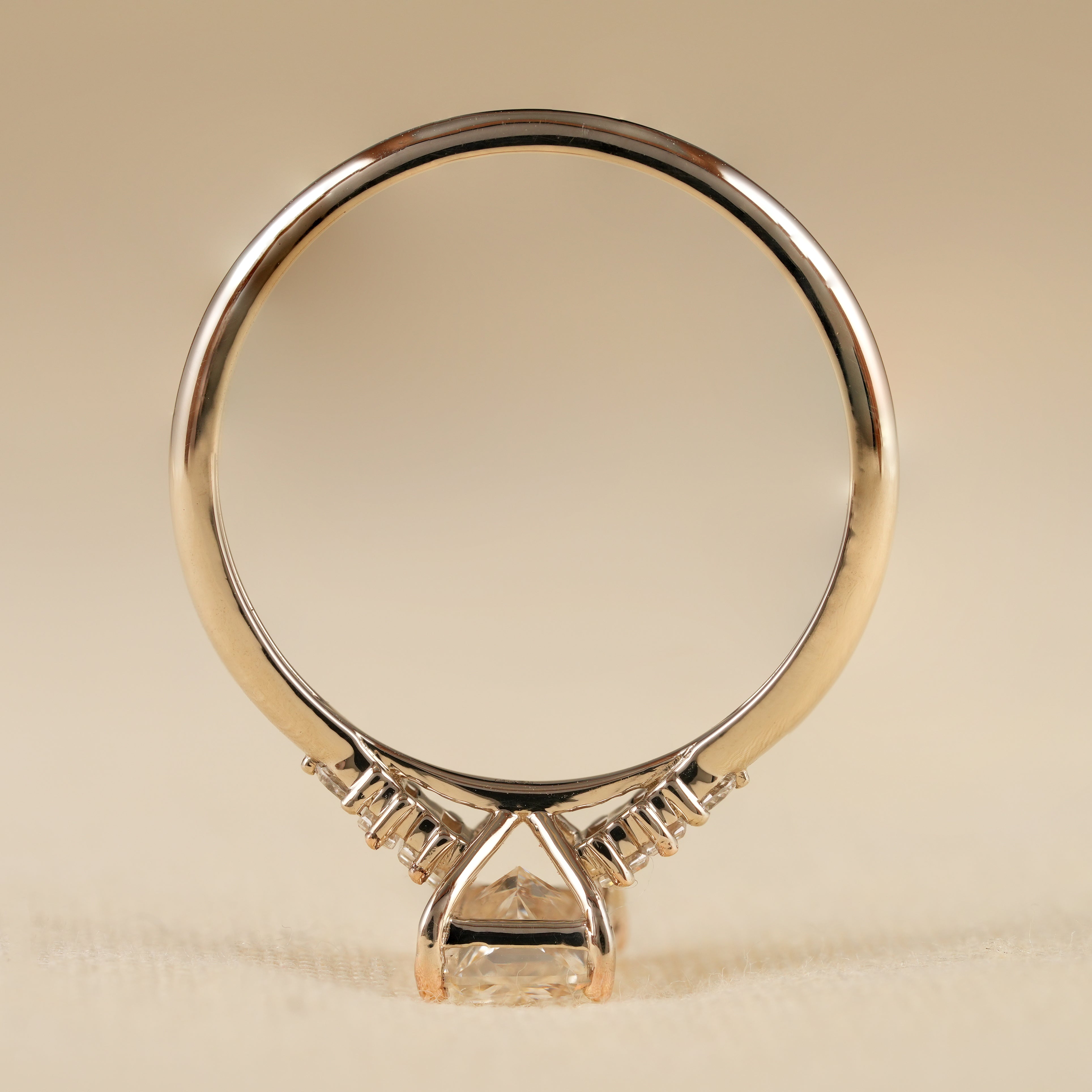 Yellow Gold Radiant Lab Diamond Ring with Modern Side Stone Design