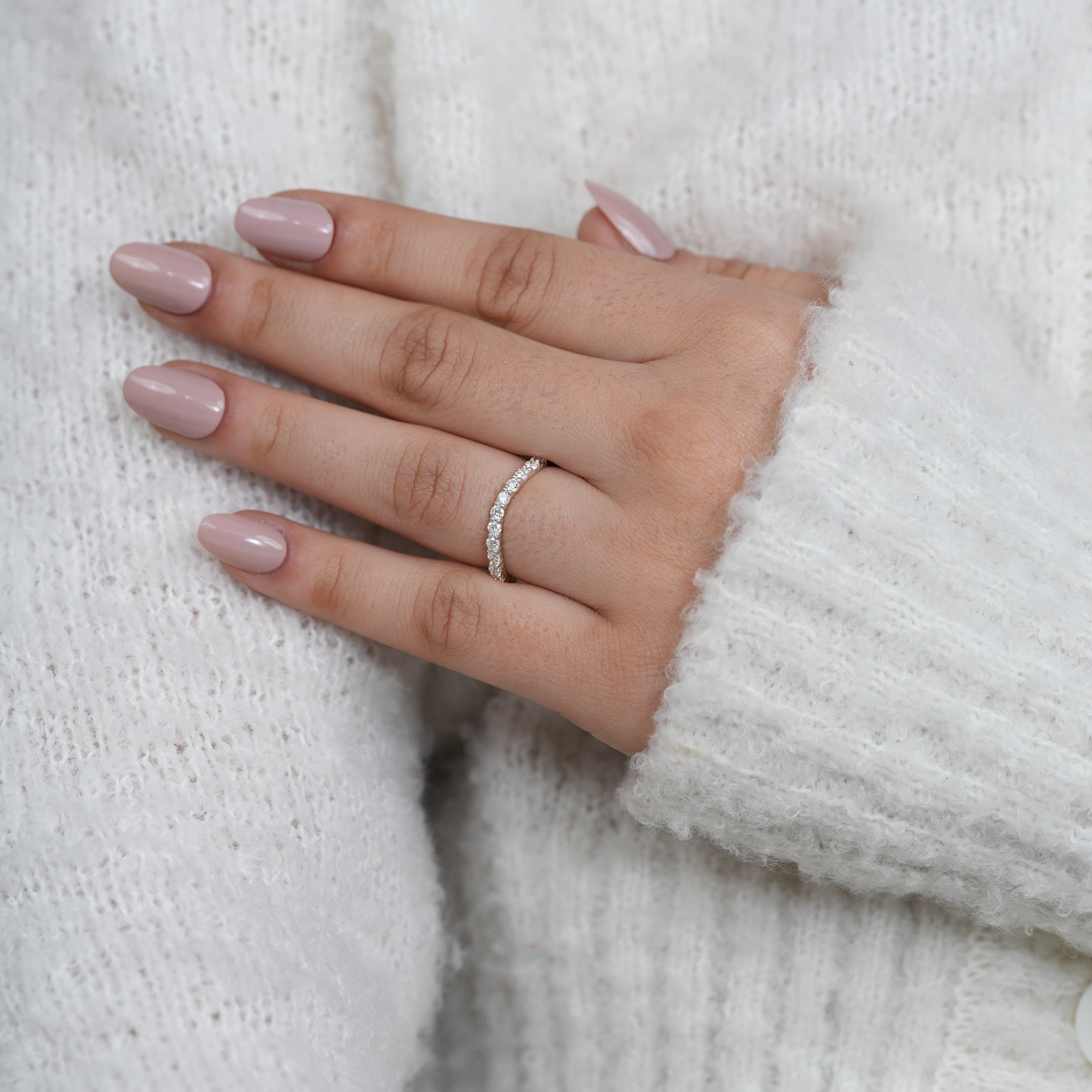 Classic lab grown diamond eternity band with shared prong setting