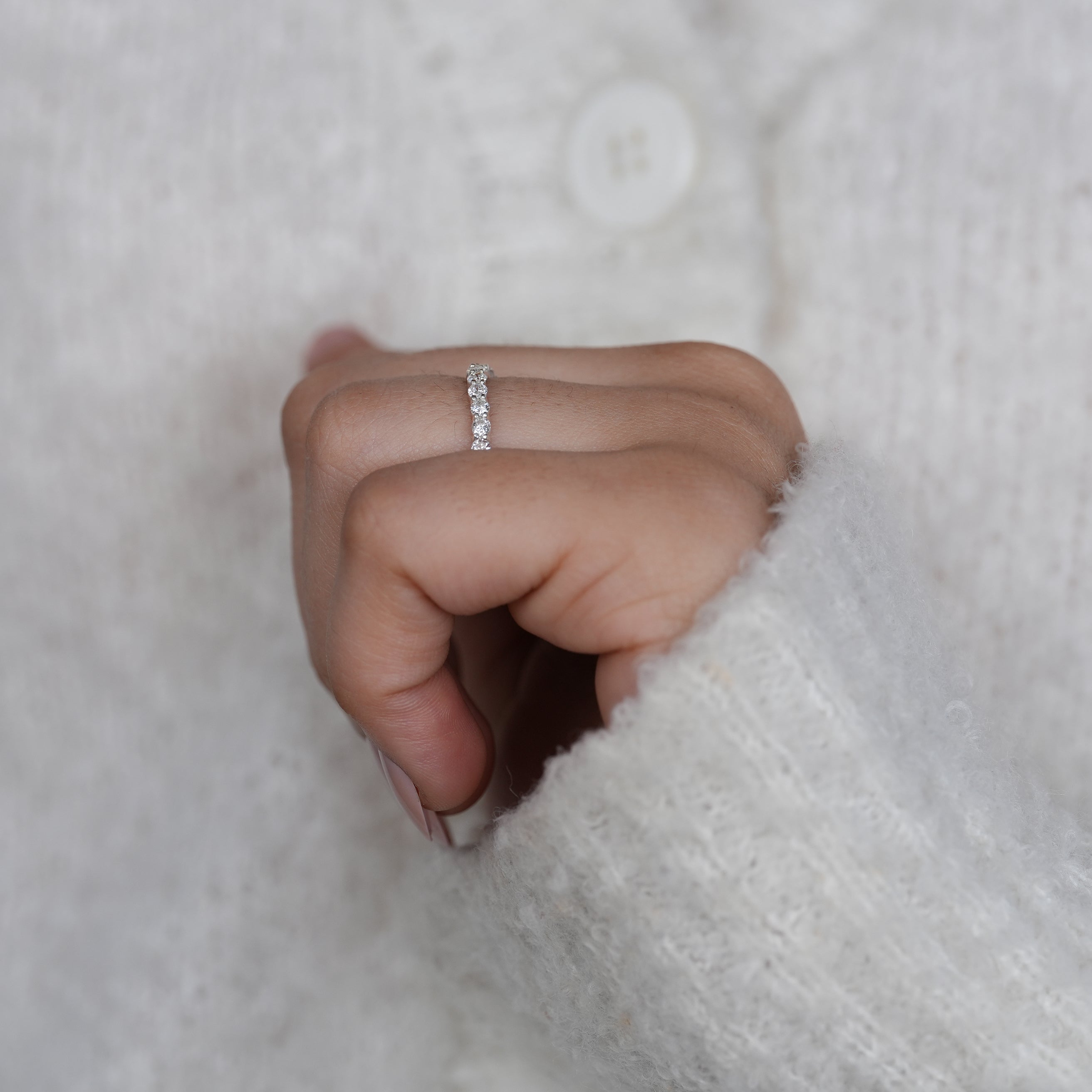 Timeless white gold eternity band with brilliant lab grown diamonds