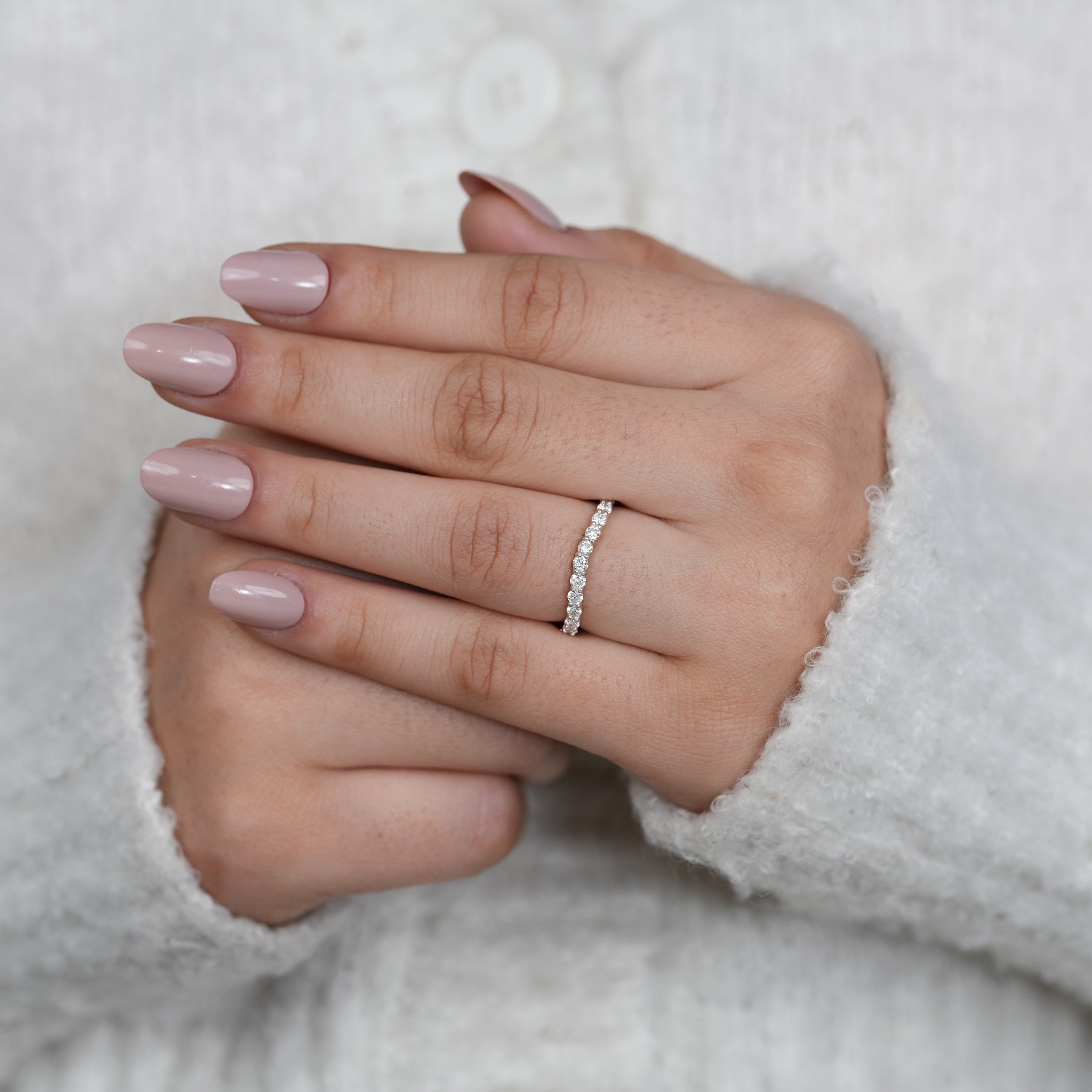 Delicate lab grown diamond eternity band for wedding or stacking