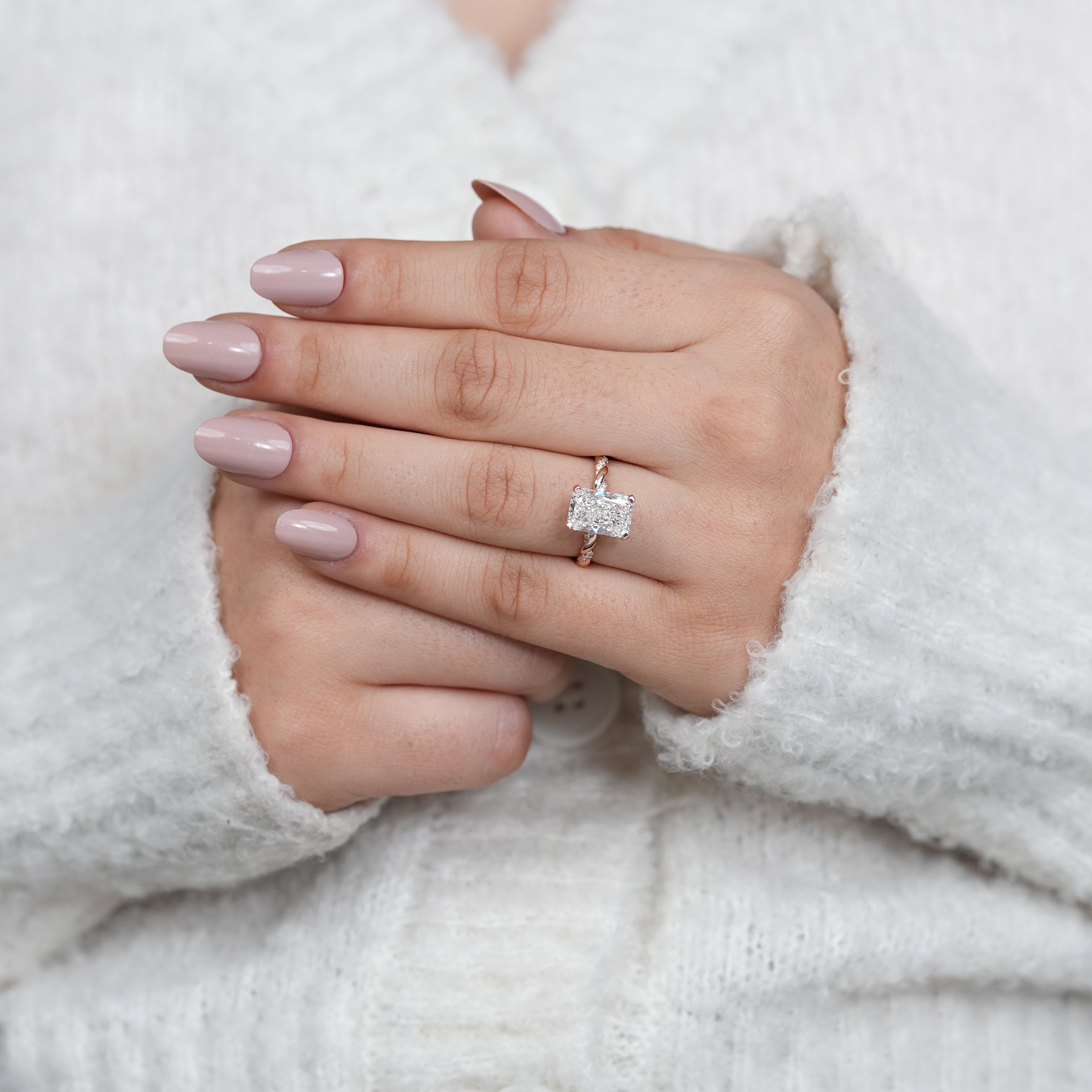 Romantic rose gold ring showcasing radiant lab grown diamond brilliance