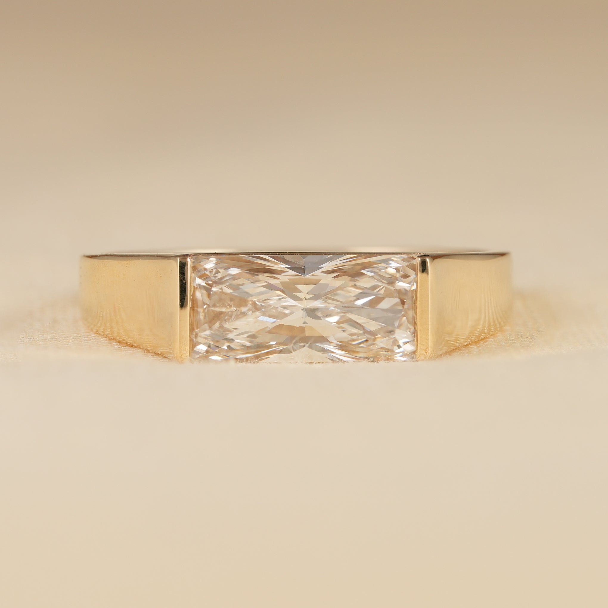 Radiant Cut Lab Diamond Wide Band Statement Ring in Yellow Gold