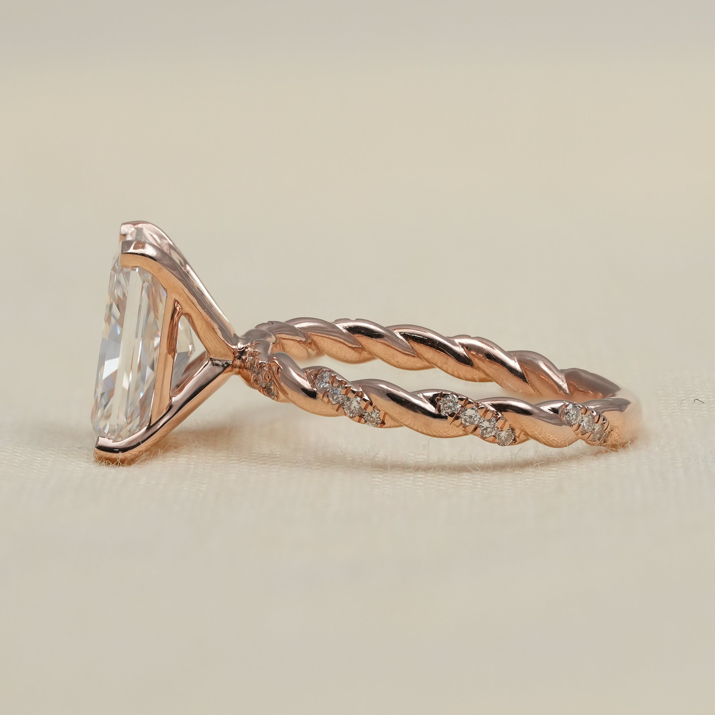 Radiant Cut Lab Diamond Solitaire Engagement Ring With Rope Band