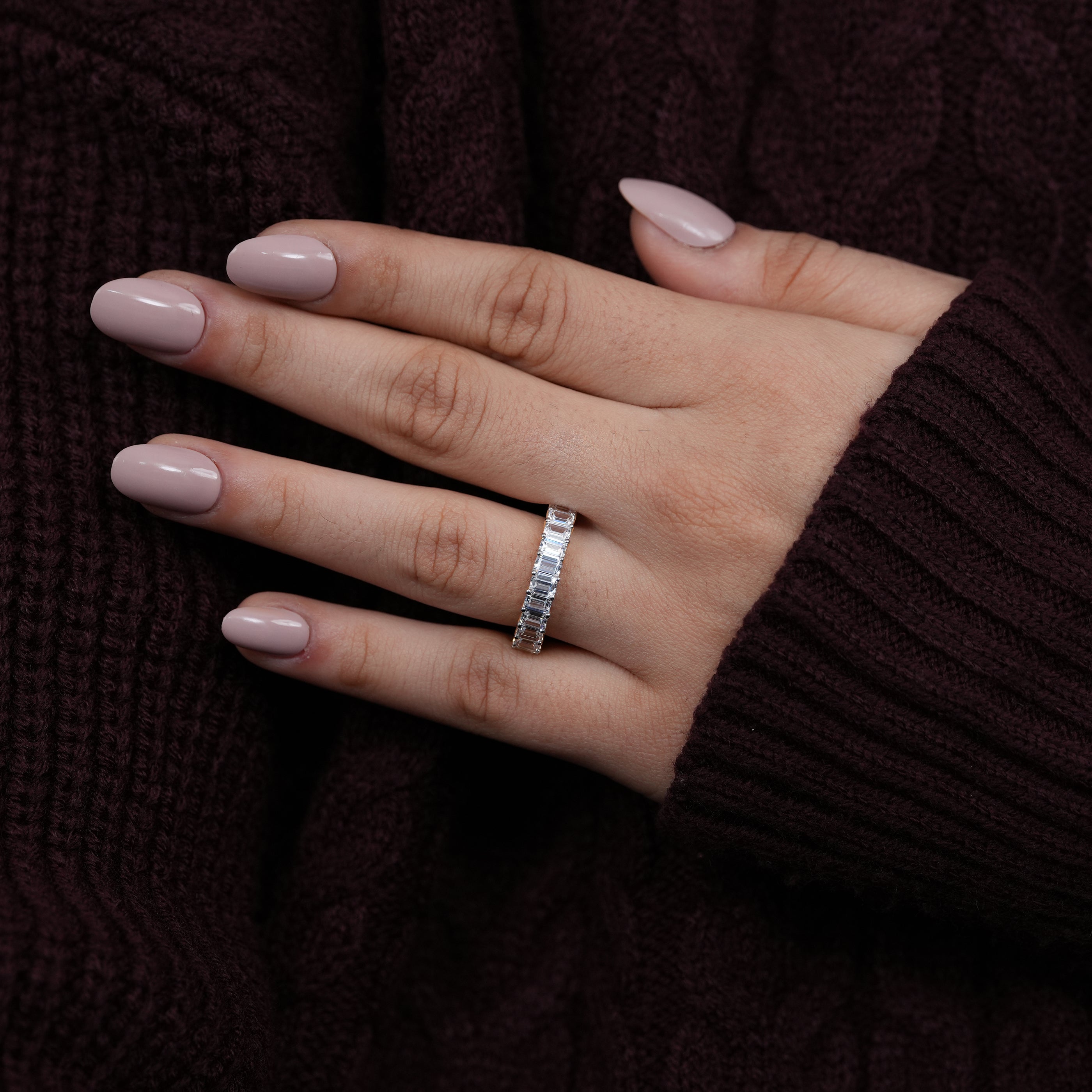 Timeless emerald diamond eternity ring with lab grown sparkle