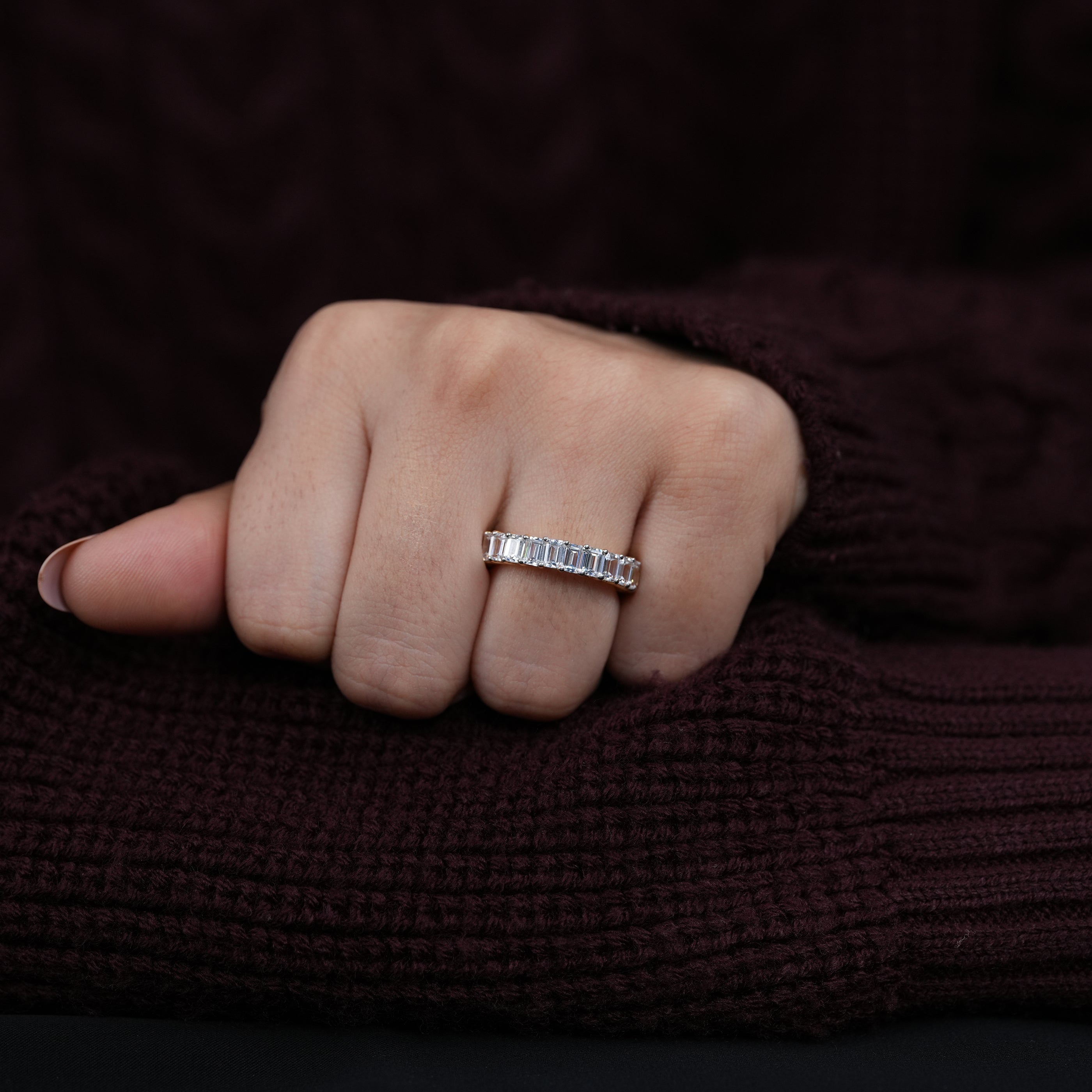 Classic emerald cut lab grown diamond eternity ring