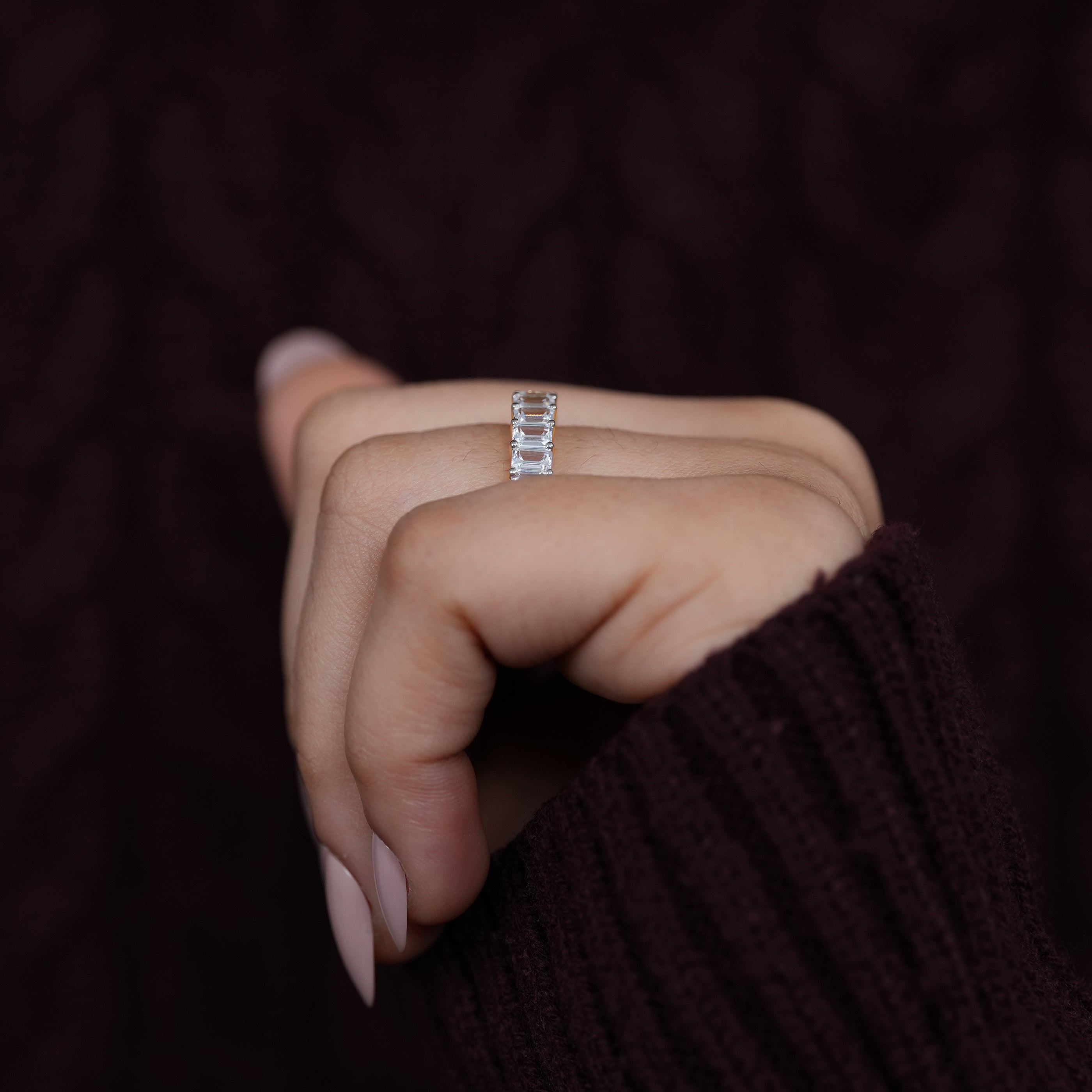Luxury emerald lab grown diamond eternity wedding band