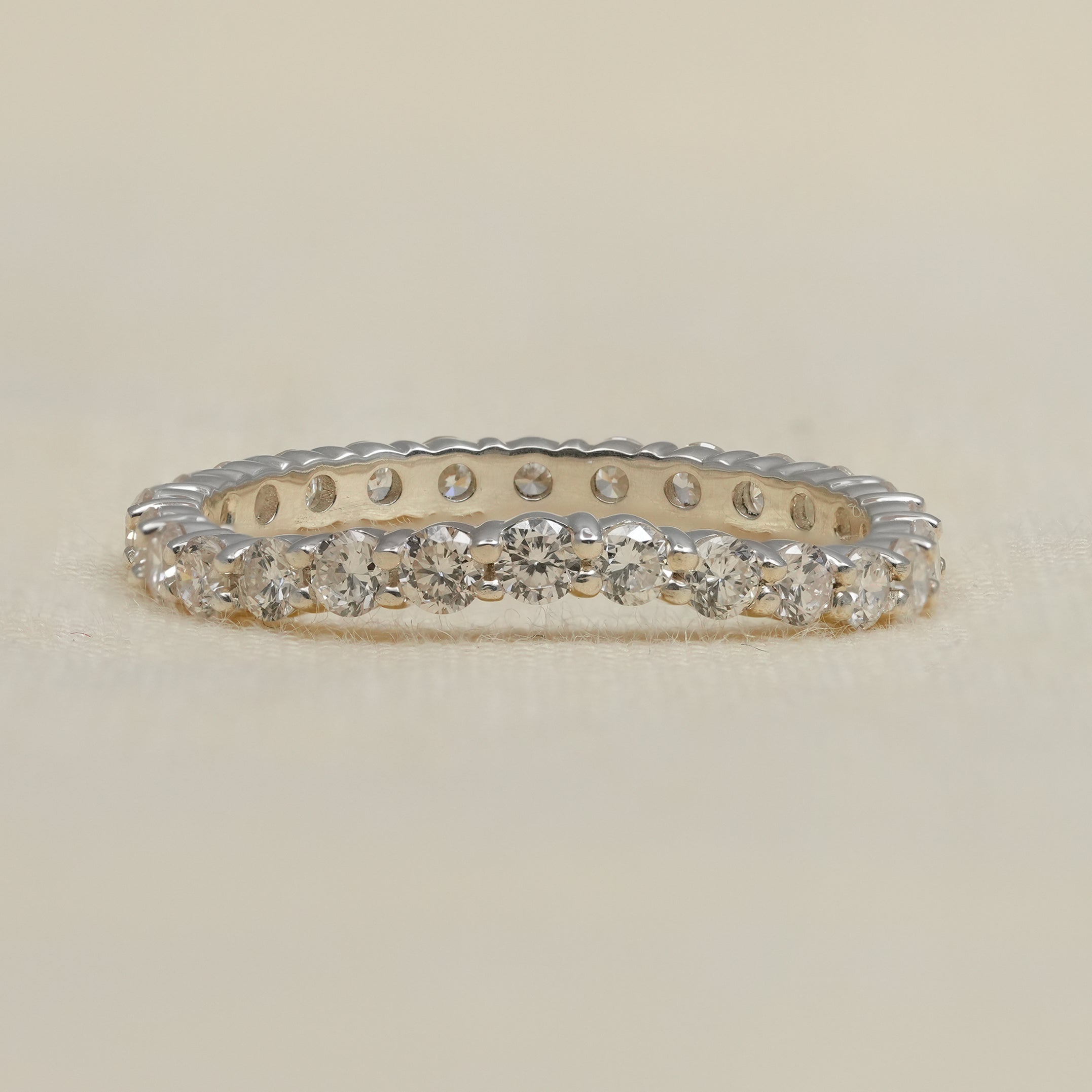 Lab grown diamond eternity band in white gold with round stones