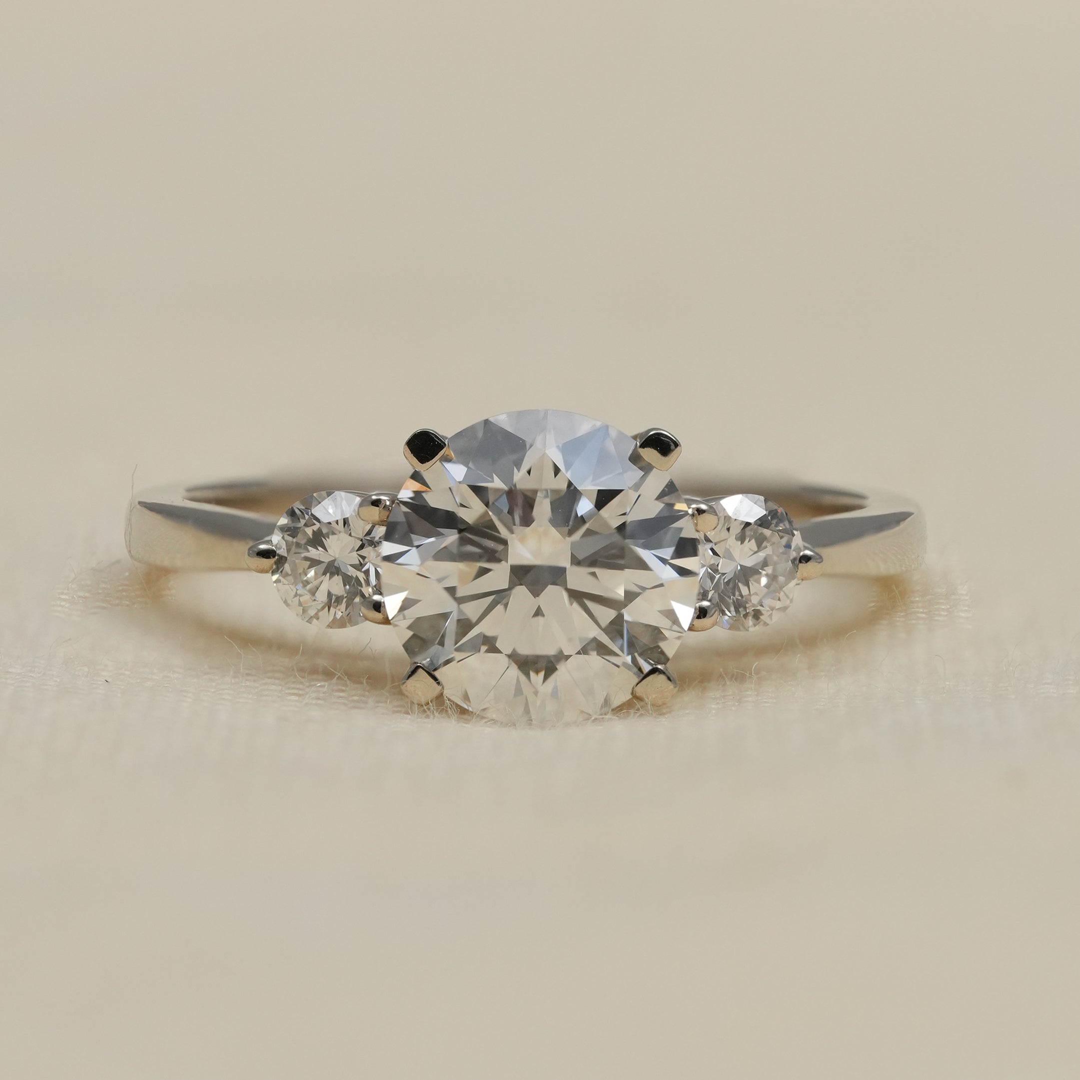 Three stone lab grown diamond engagement ring in white gold