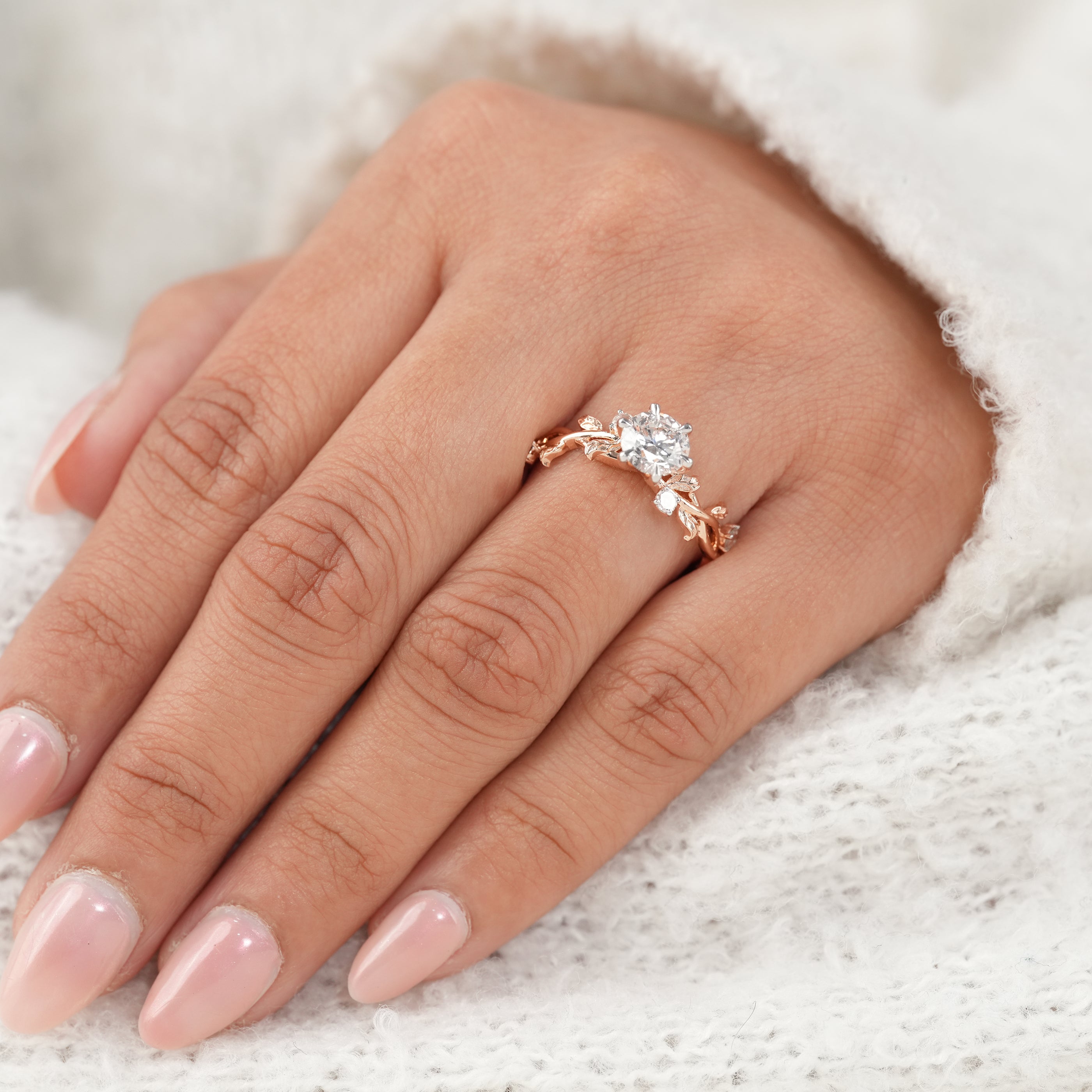 Vintage Inspired Round Lab Diamond Engagement Ring