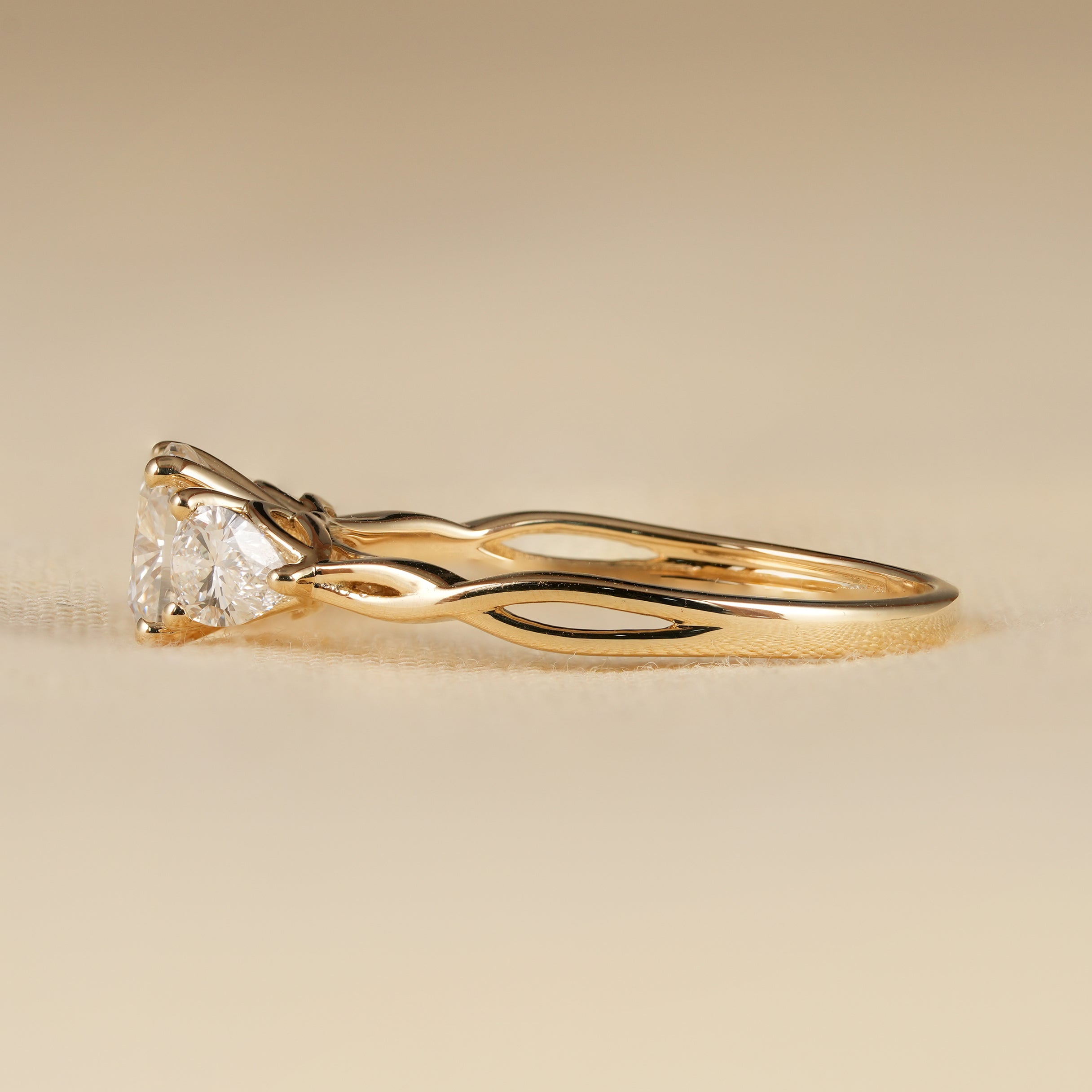Twisted Gold Band Cushion Cut Diamond Engagement Ring for Women