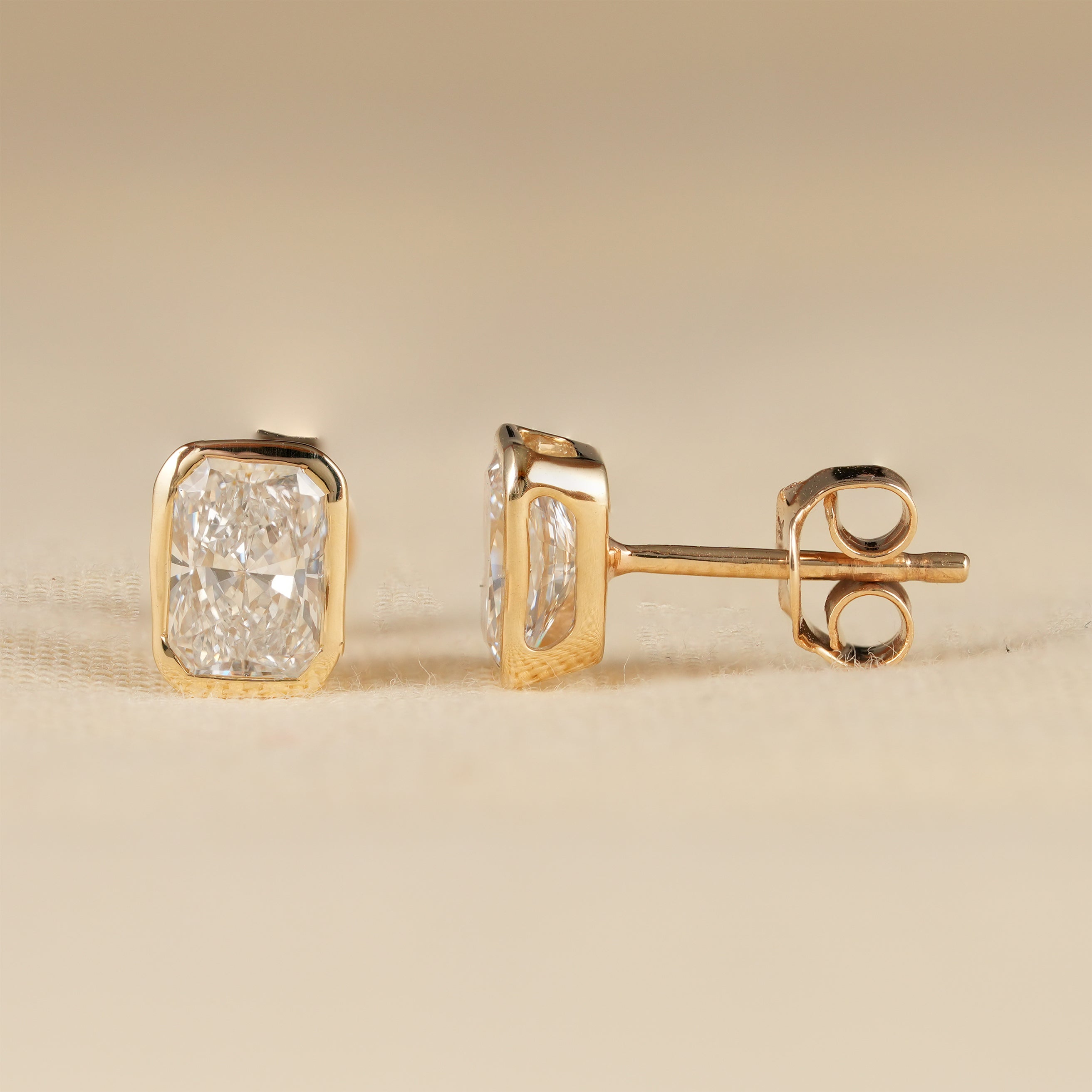 Yellow Gold Bezel Set Lab Grown Diamond Earrings for Women