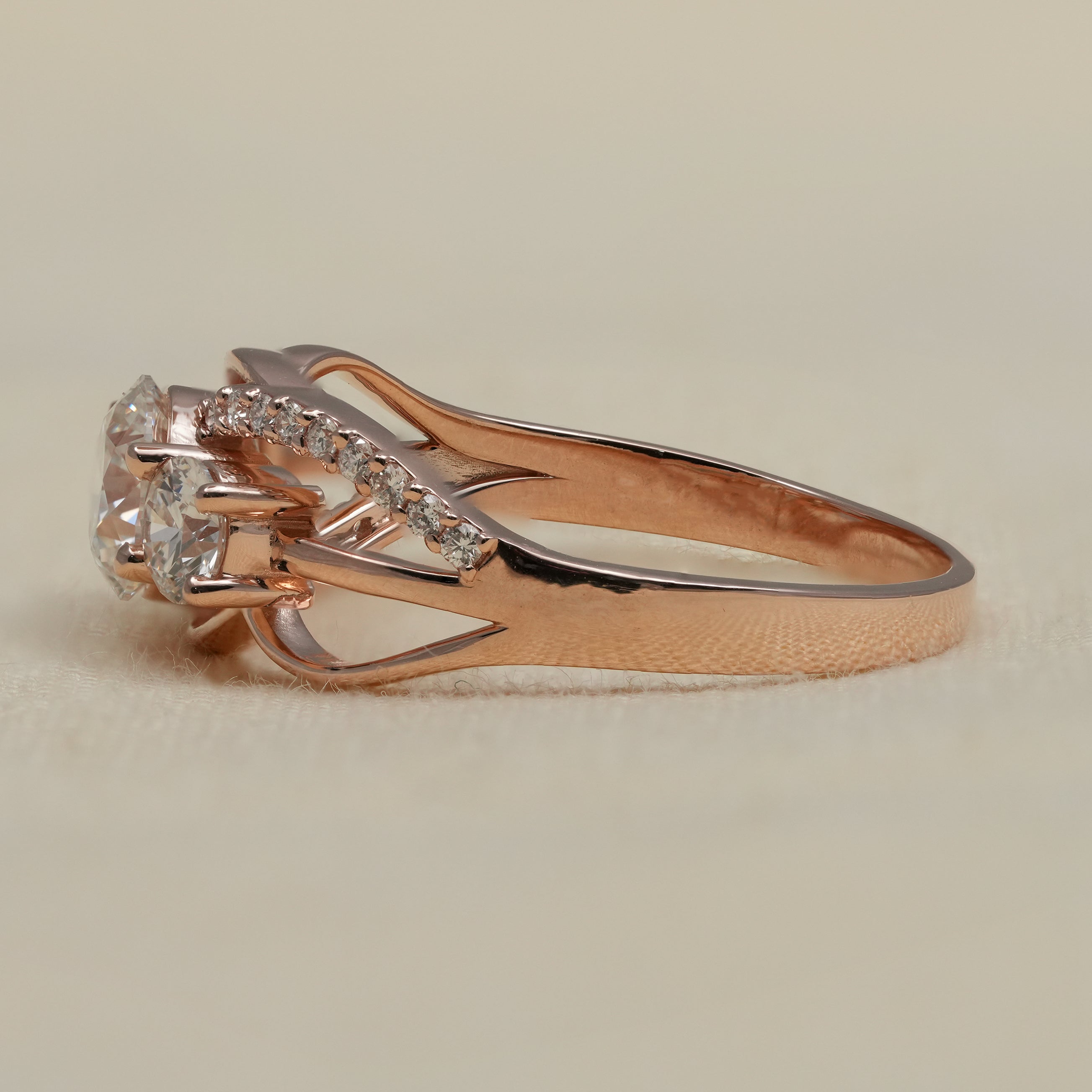 Unique Three Stone Round Lab Diamond Engagement Ring