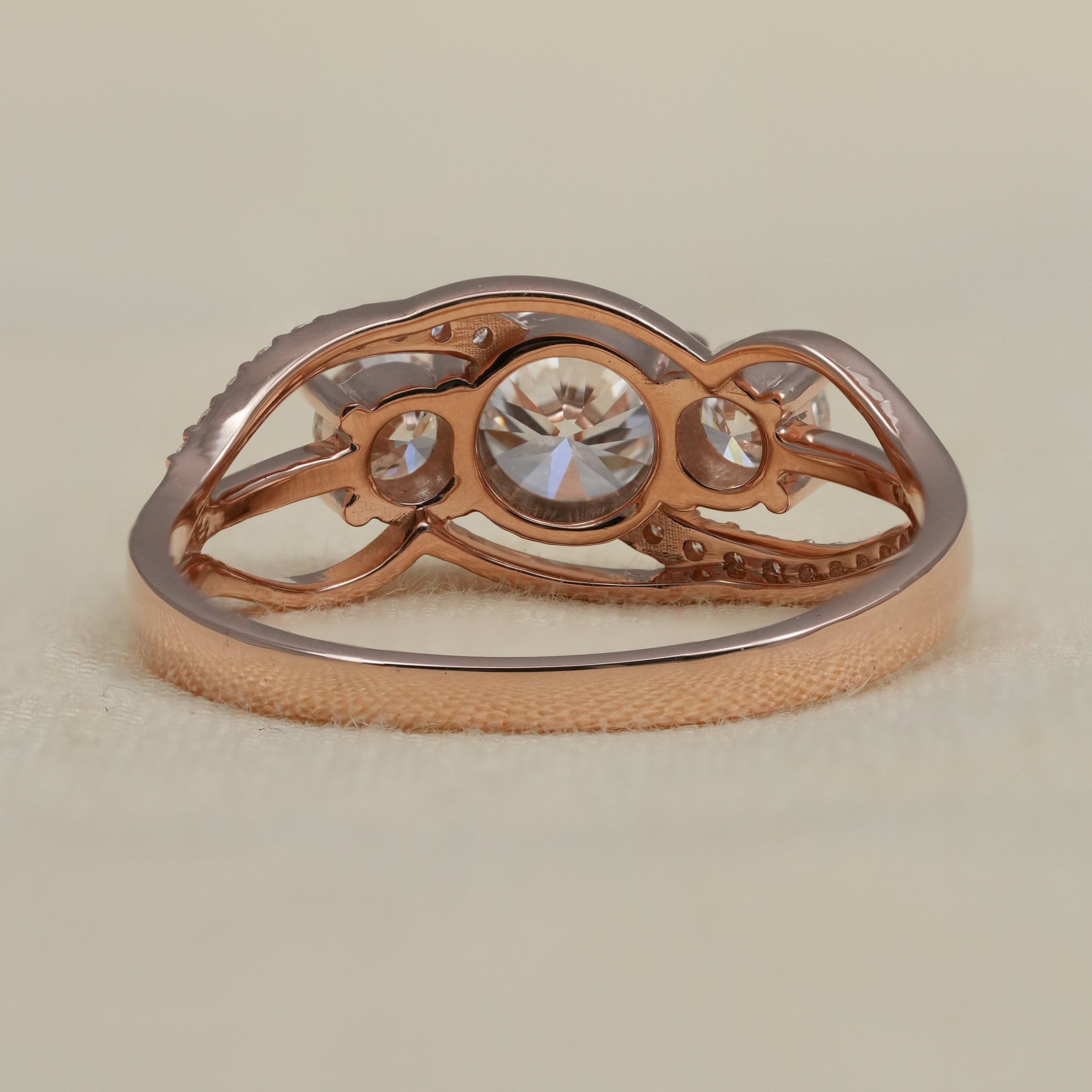 Unique Three Stone Round Lab Diamond Engagement Ring