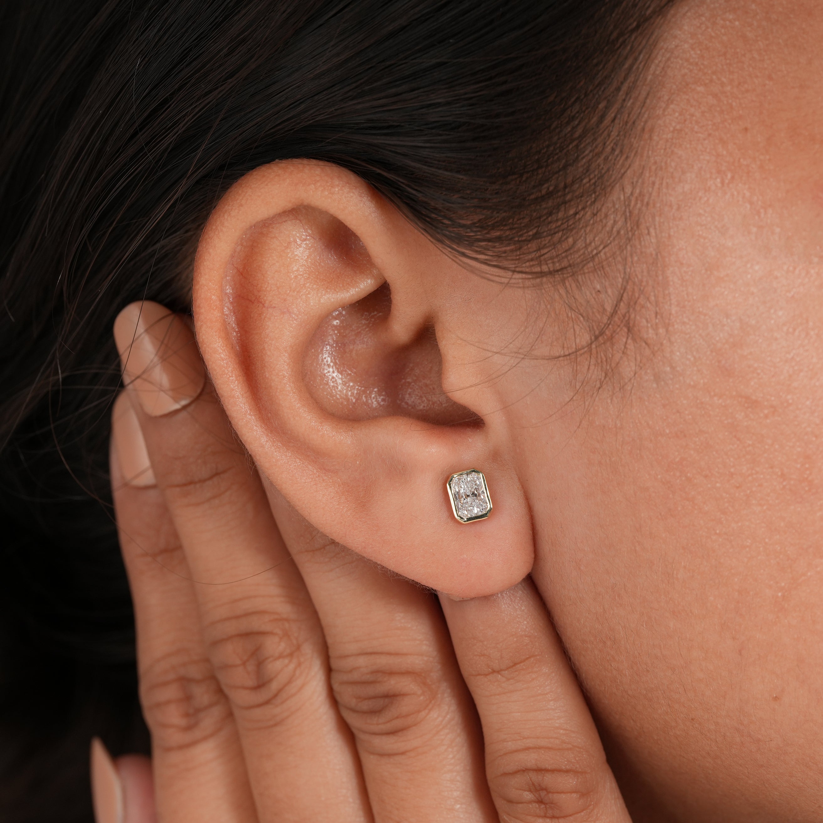 Fine Jewelry Radiant Cut Diamond Stud Earrings in Yellow Gold