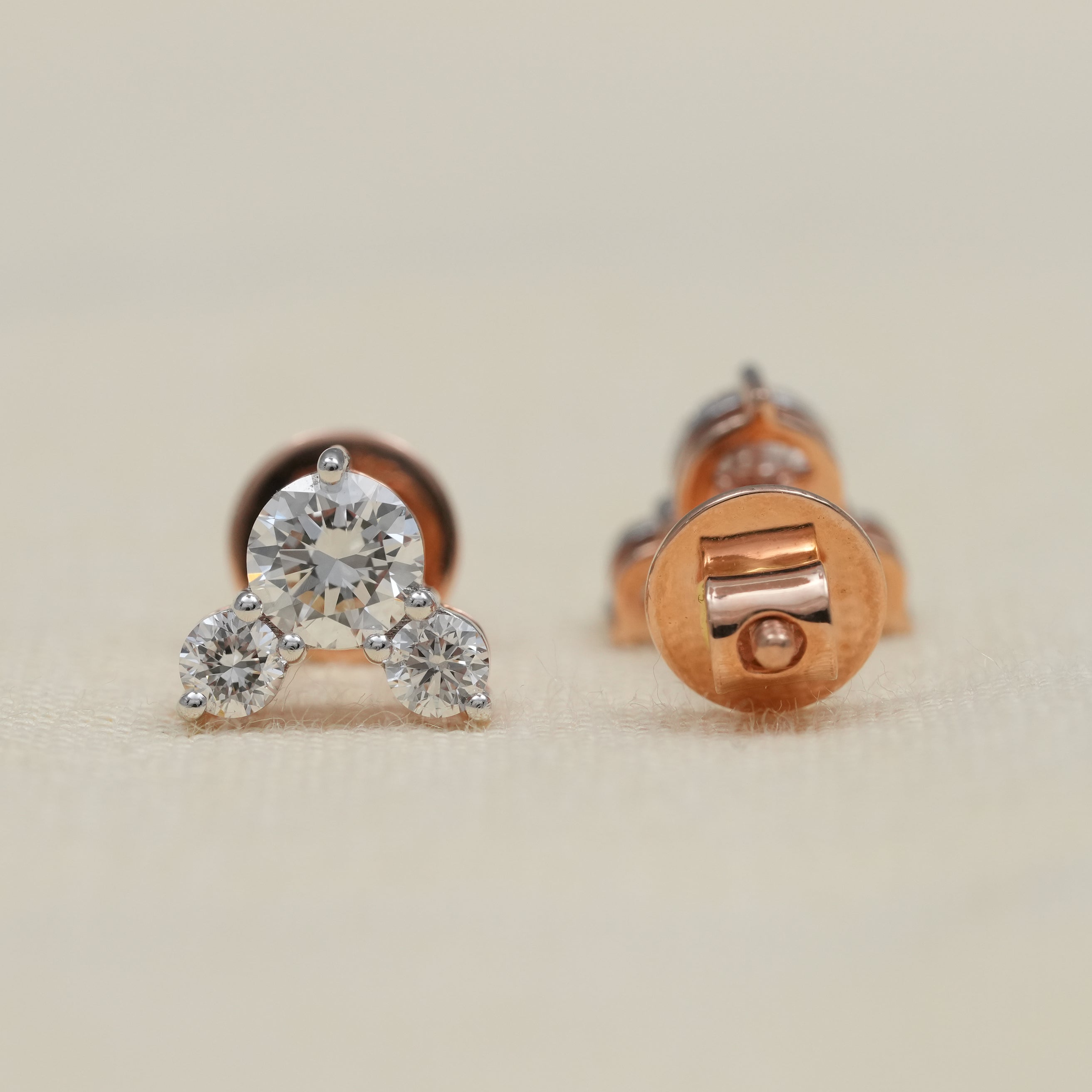 Fine jewelry three stone lab grown diamond studs everyday wear