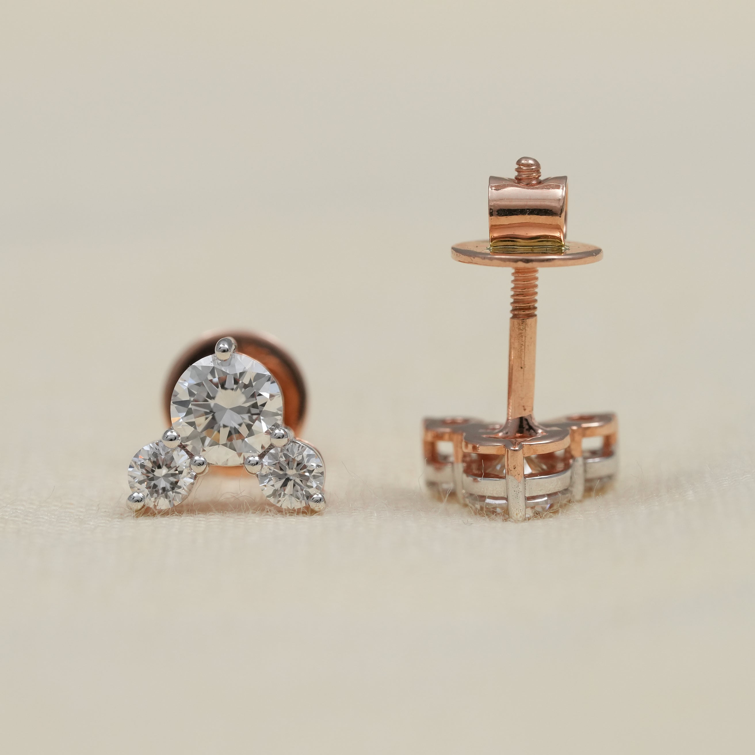 Luxury round lab grown diamond studs with side accent stones