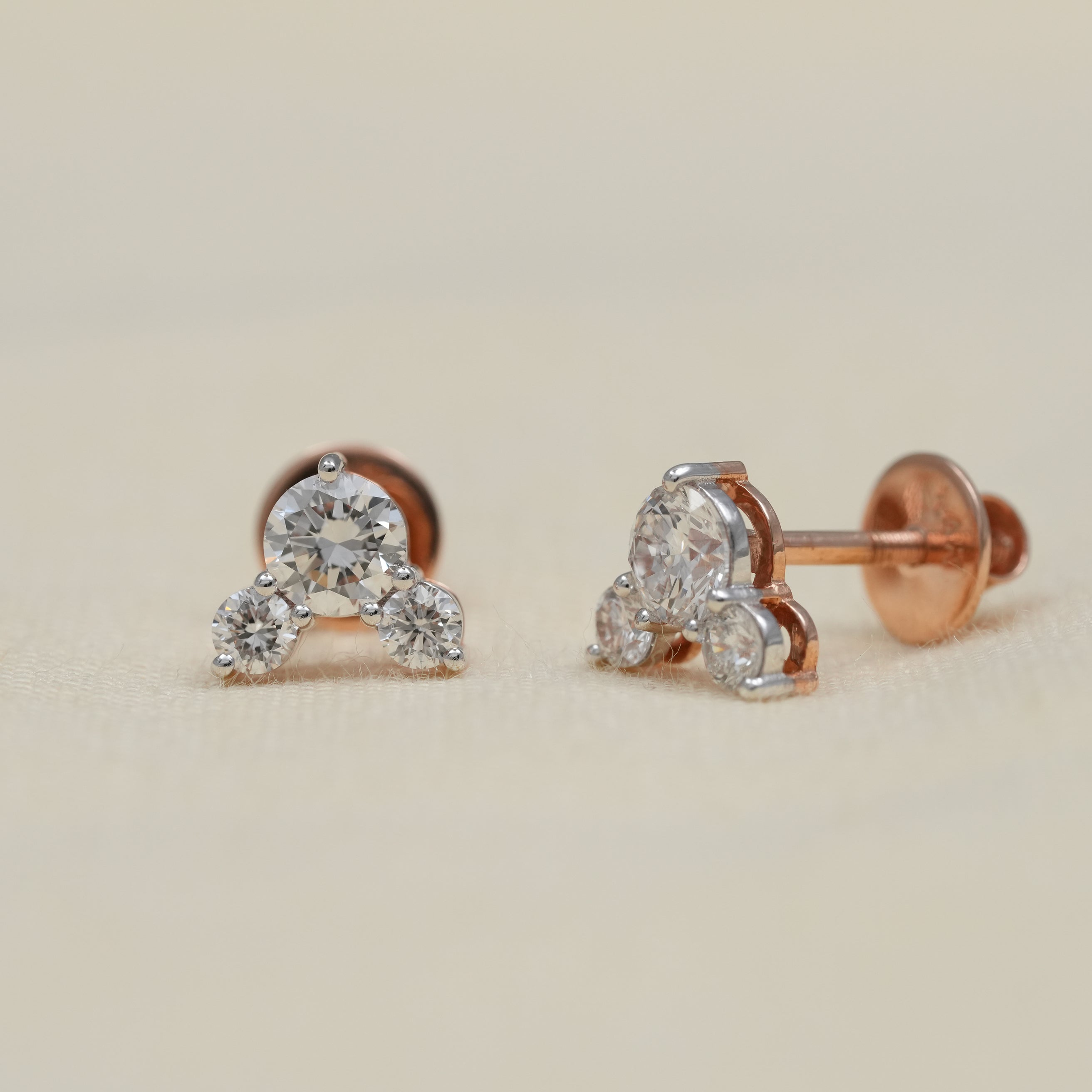 Modern lab grown diamond stud earrings with balanced cluster design