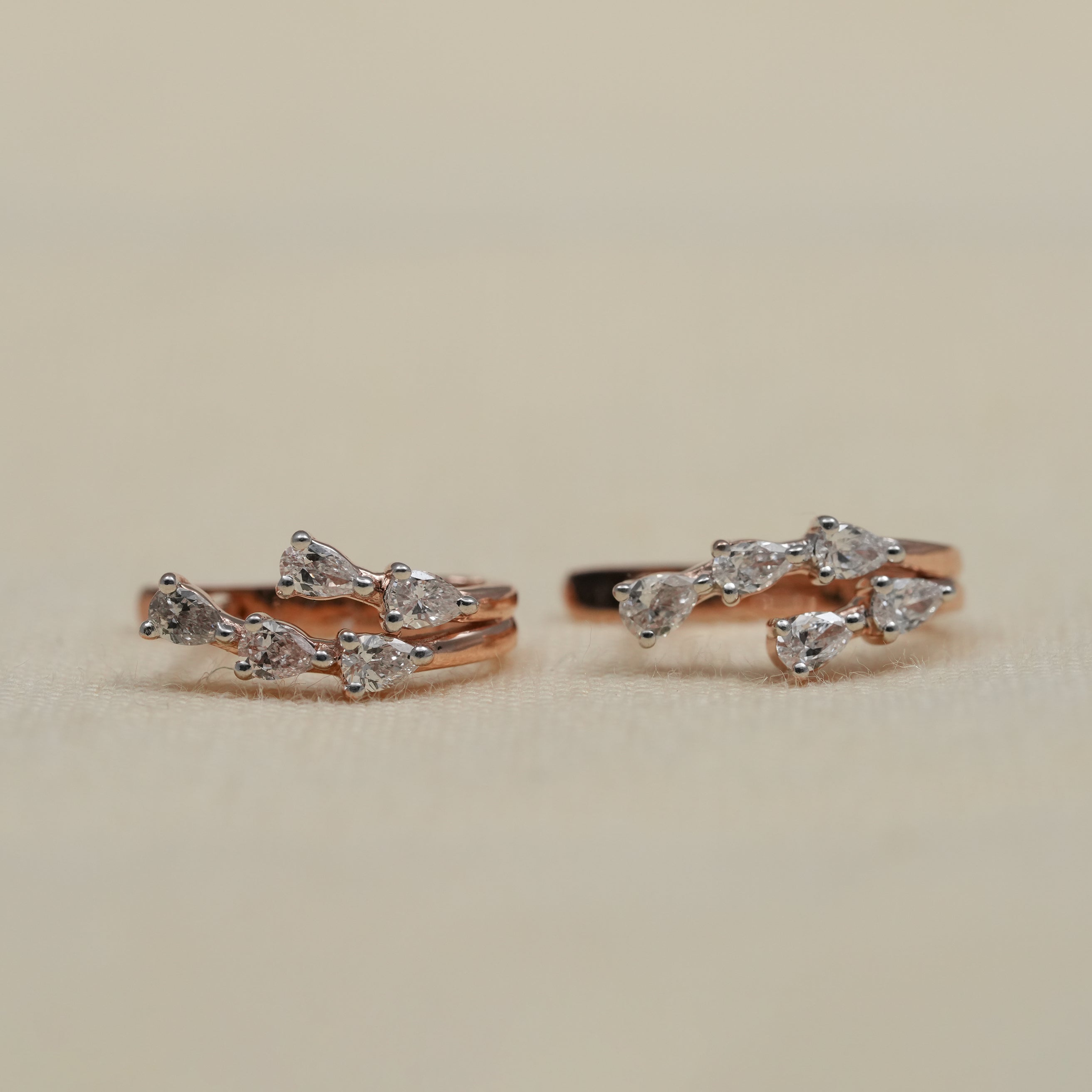 Romantic pear lab grown diamond hoop earrings in rose gold