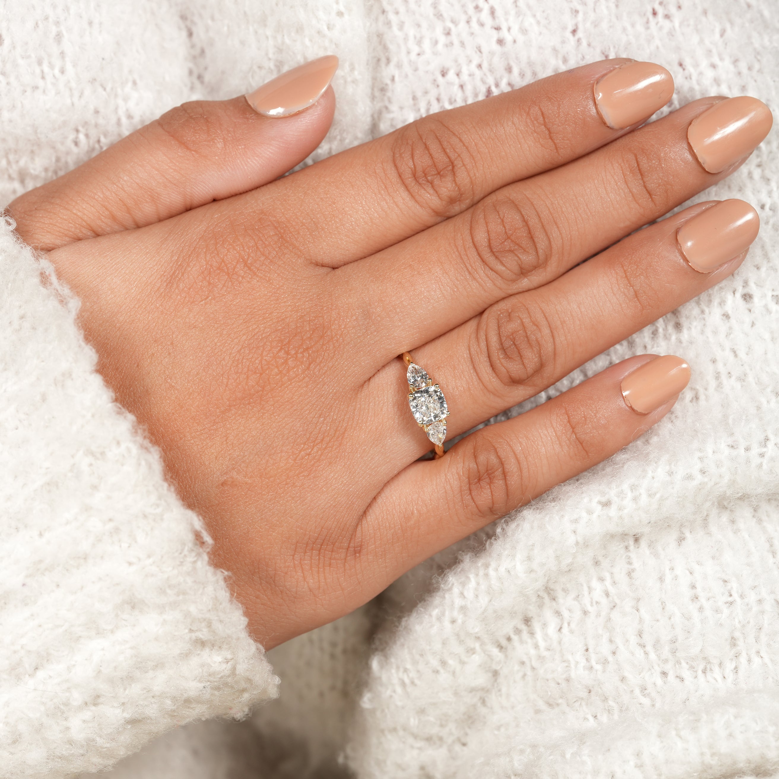 Luxury Cushion Cut Lab Diamond Ring with Pear Side Stones
