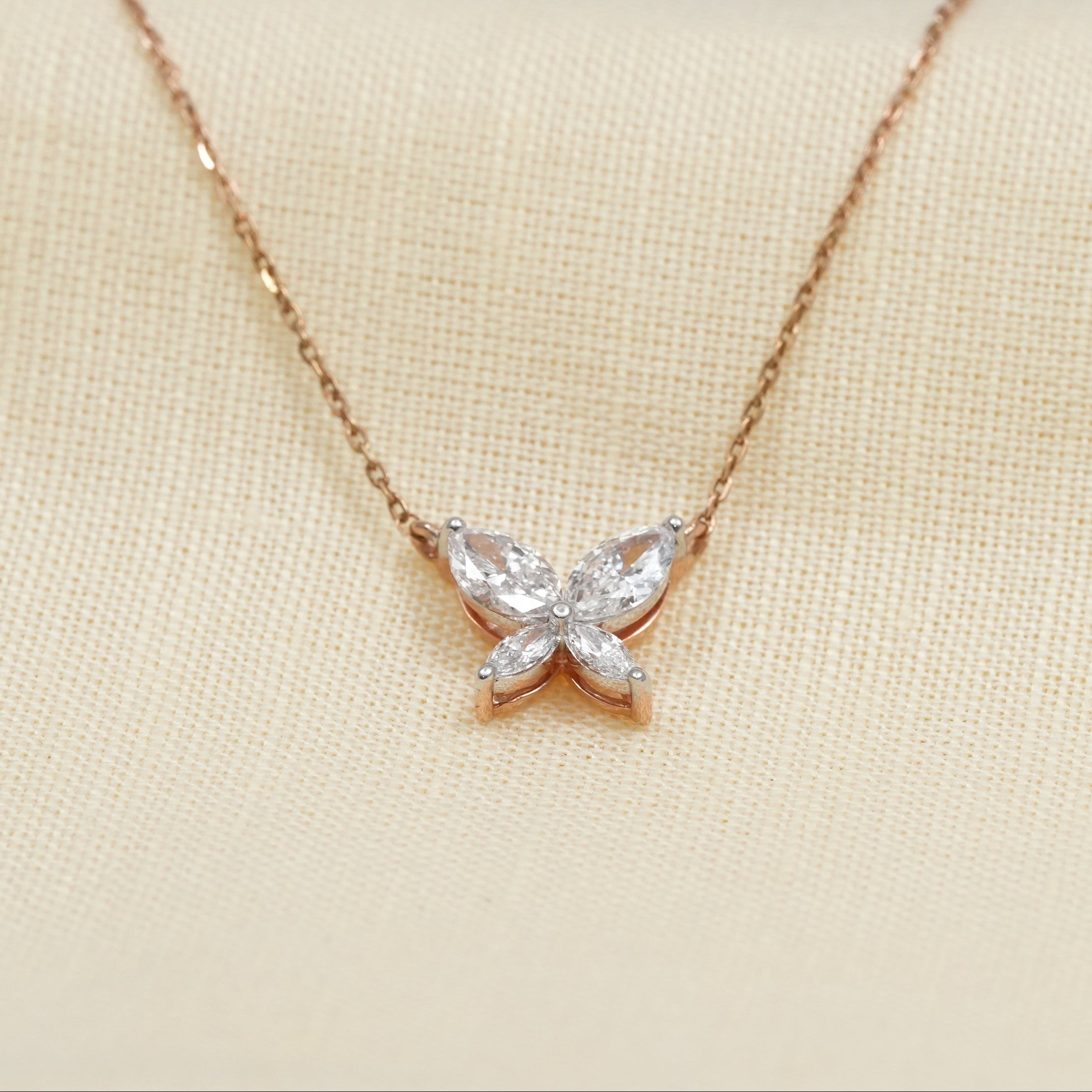 Floral style lab grown diamond pendant necklace with marquise stones