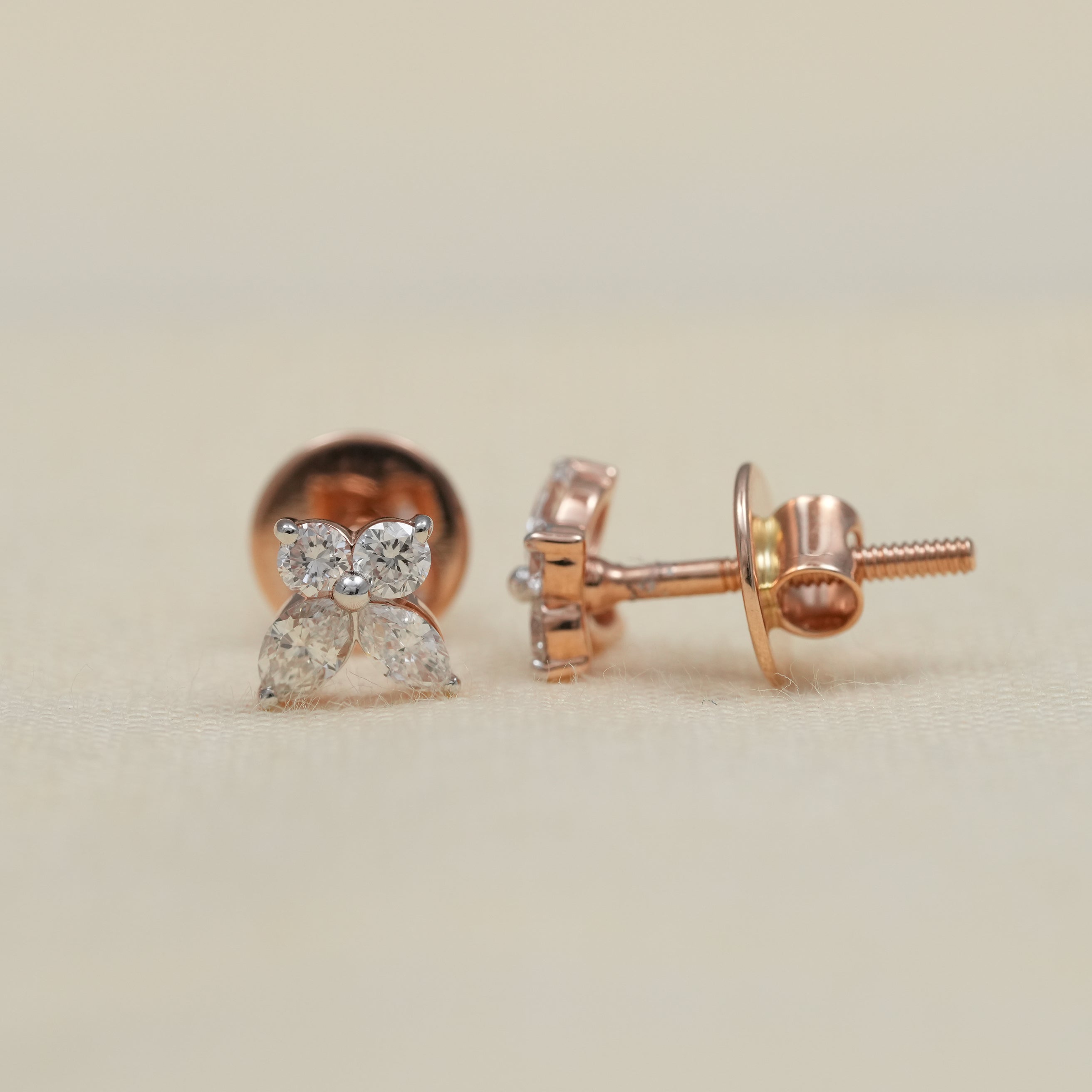 Romantic floral lab grown diamond earrings with rose gold setting