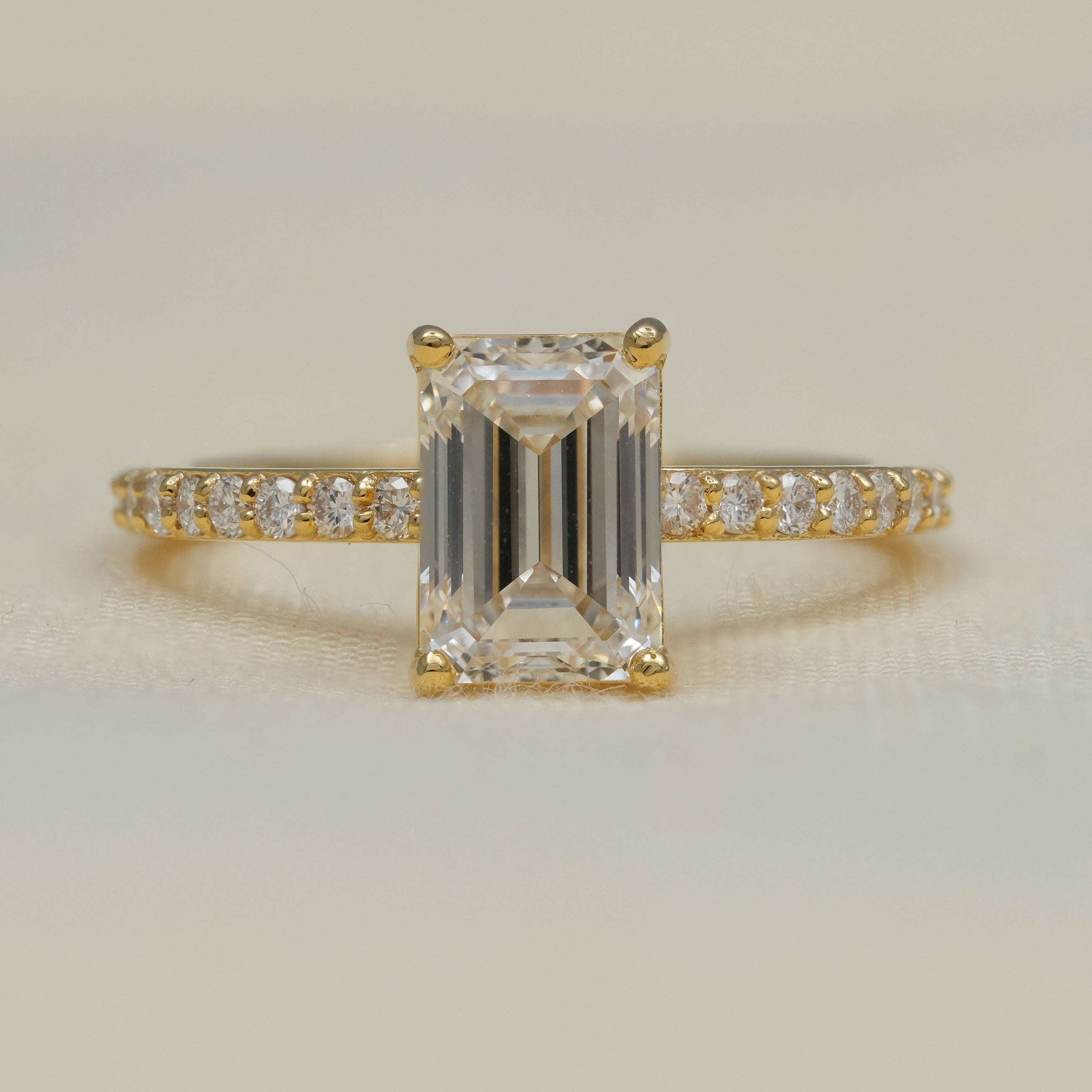 Emerald Diamond Solitaire Accent Hidden Halo Engagement Ring