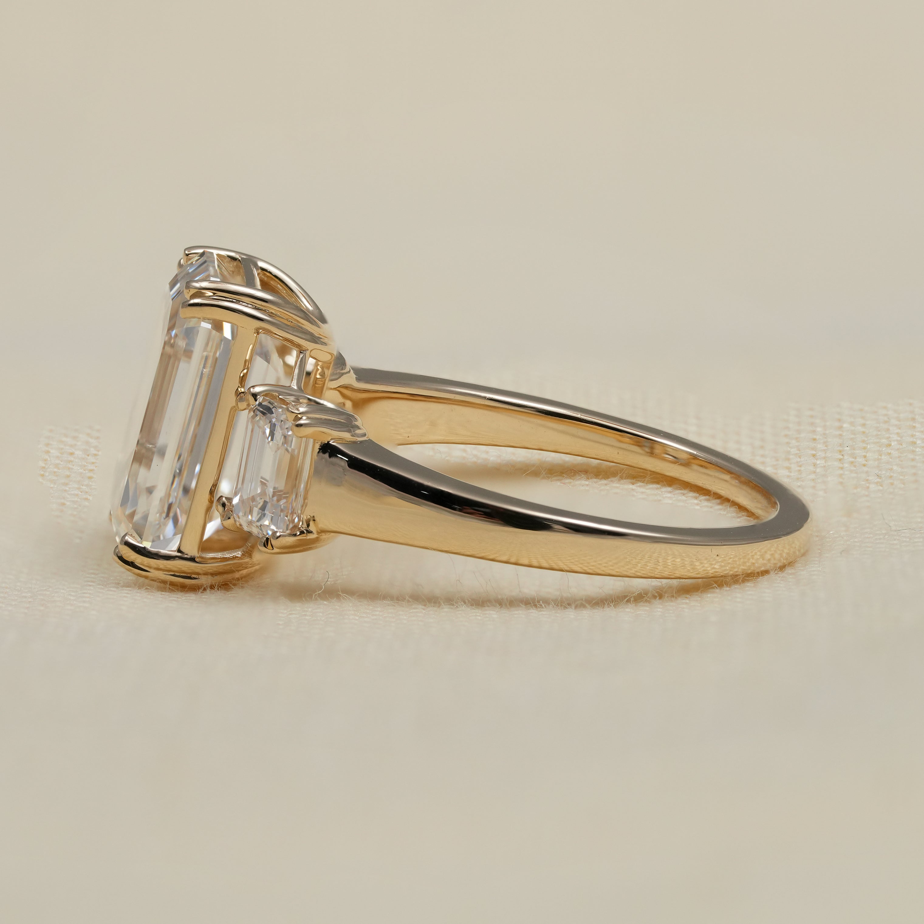 Three Stone Emerald Cut Lab Diamond Engagement Ring
