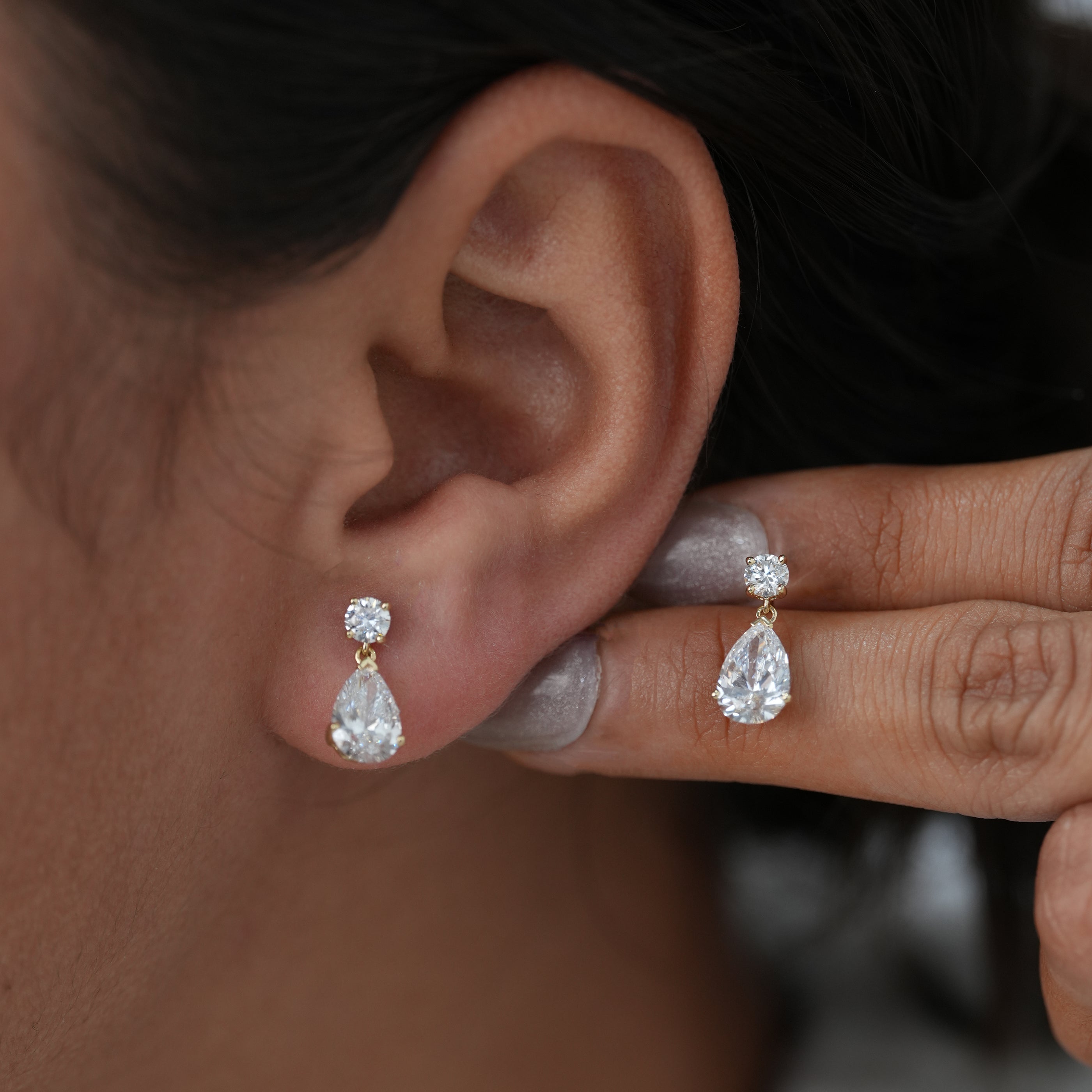 Minimal Pear Drop Lab Diamond Stud Earrings