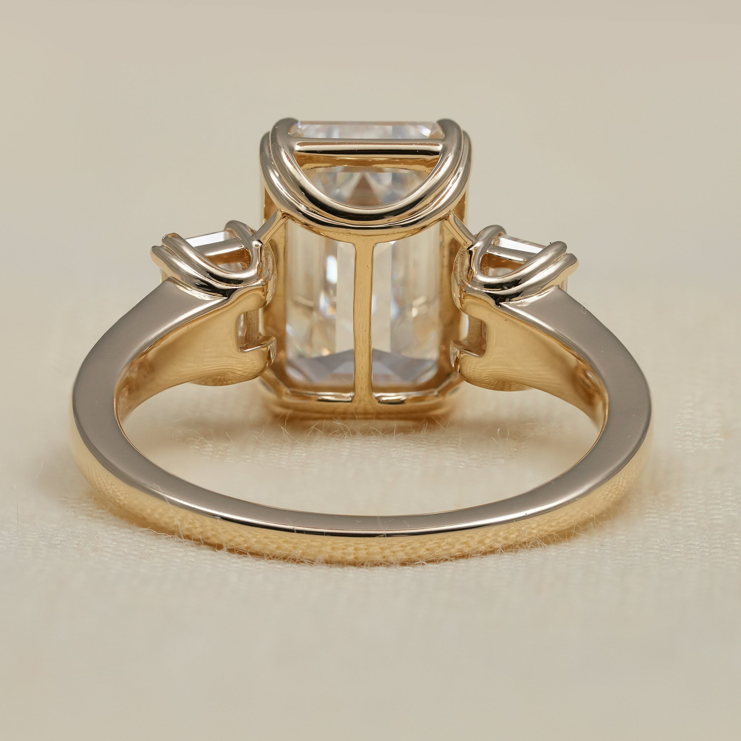 Three Stone Emerald Cut Lab Diamond Engagement Ring