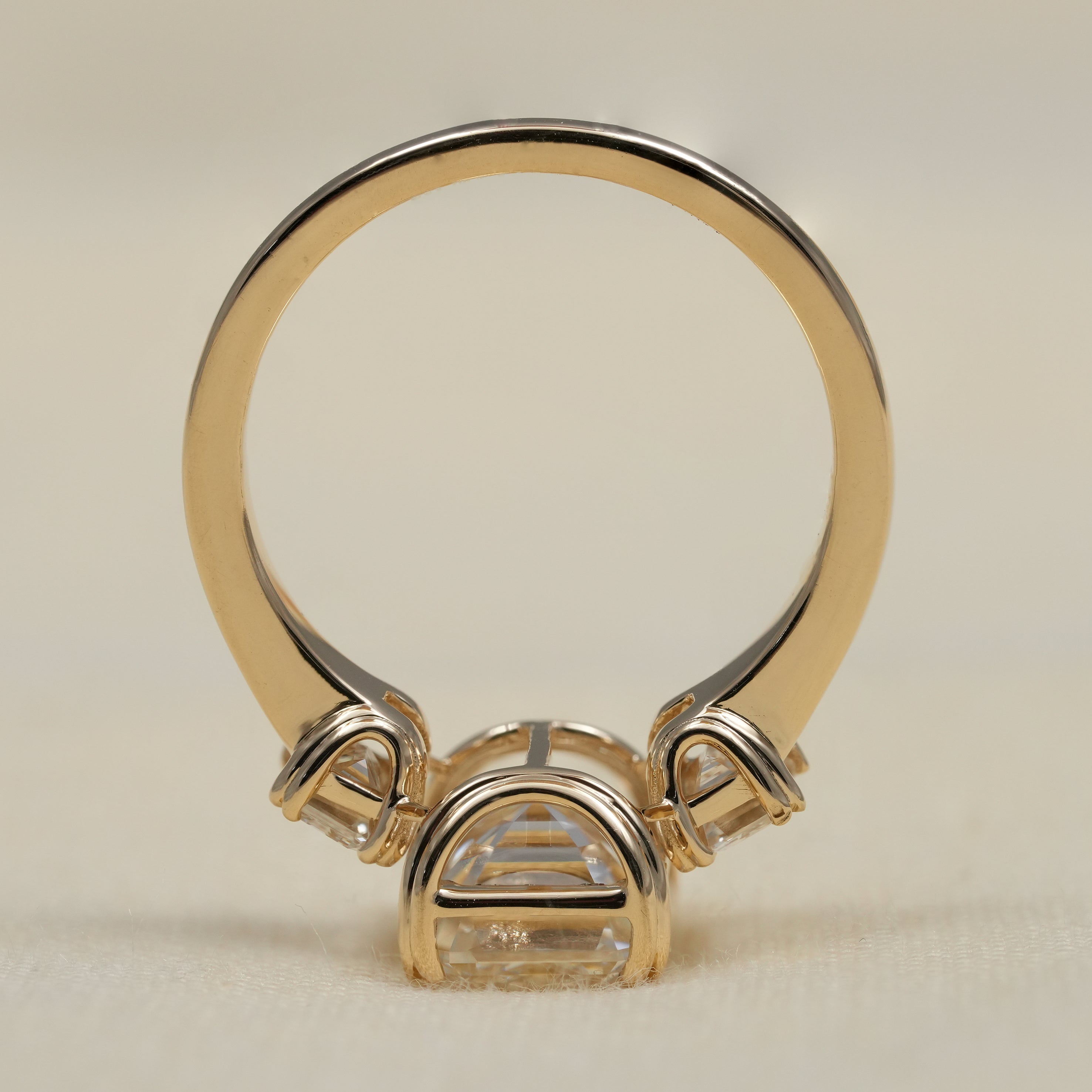 Three Stone Emerald Cut Lab Diamond Engagement Ring