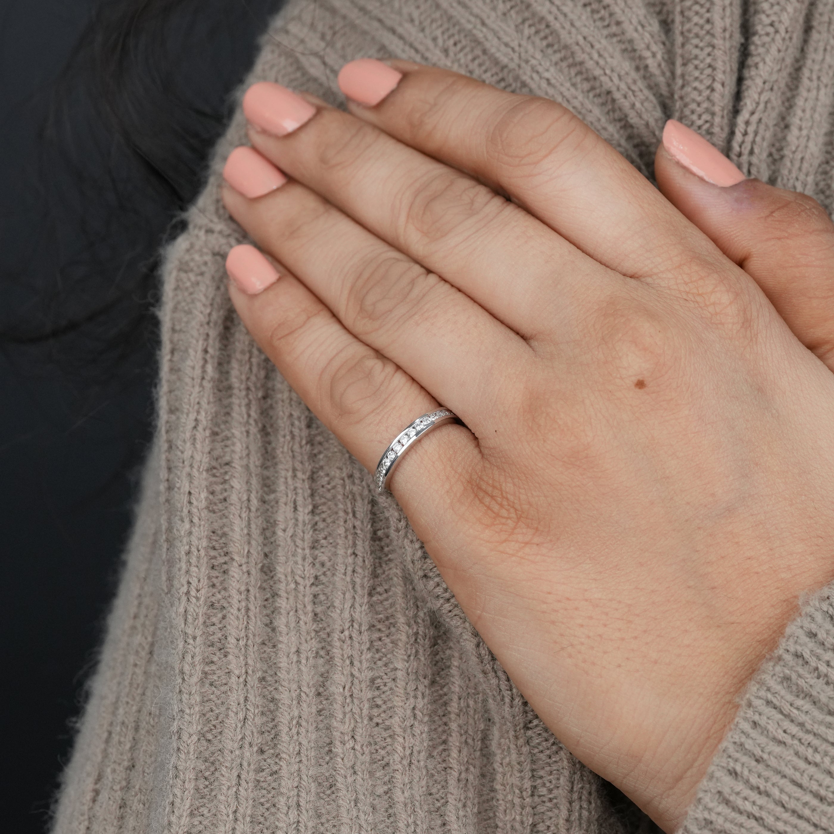 Modern stackable lab grown diamond band with brilliant round stones